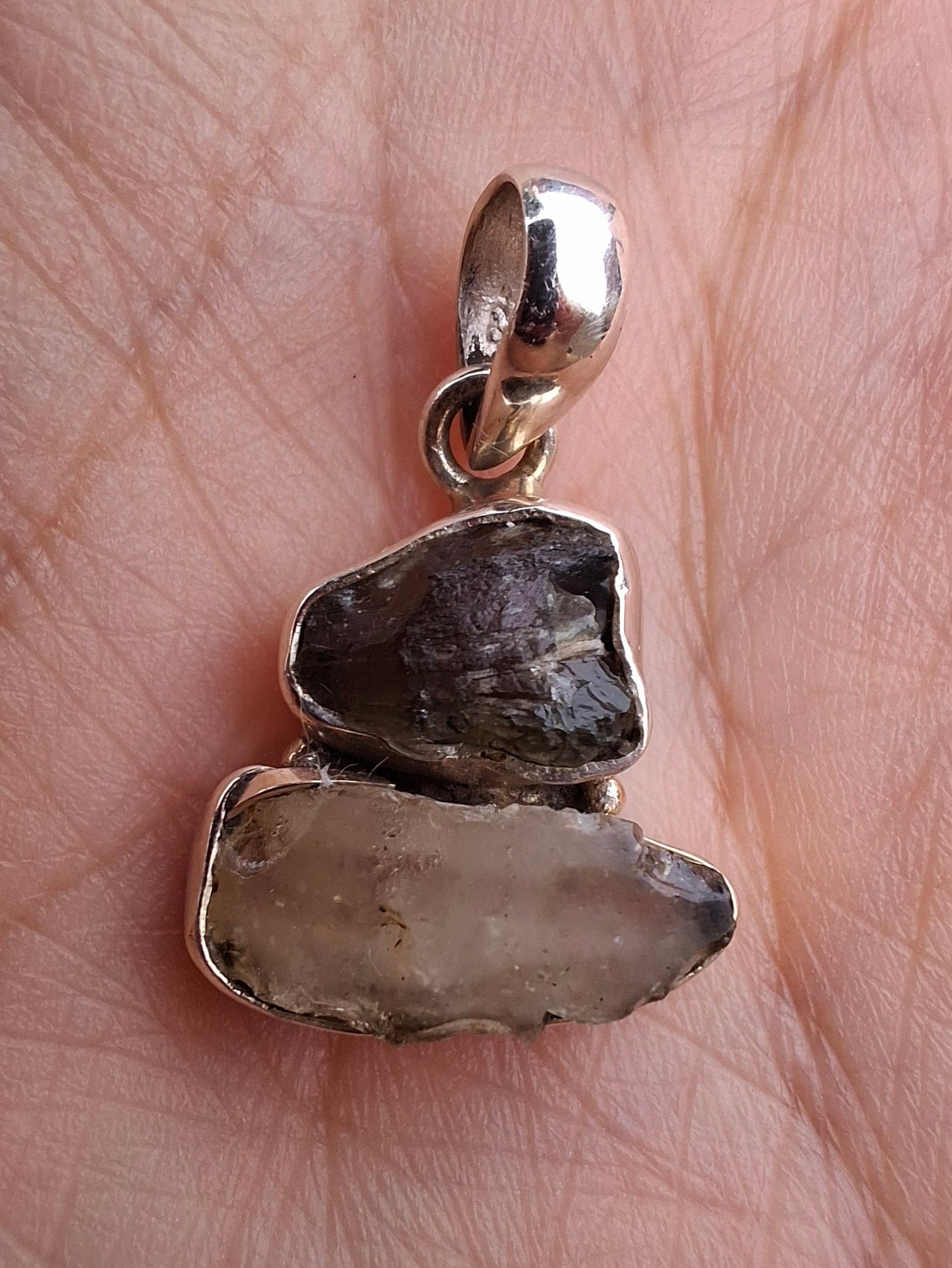Moldavite & Libyan Desert Glass Pendant, 925 Silver, Tektite (Ref: MLP11)