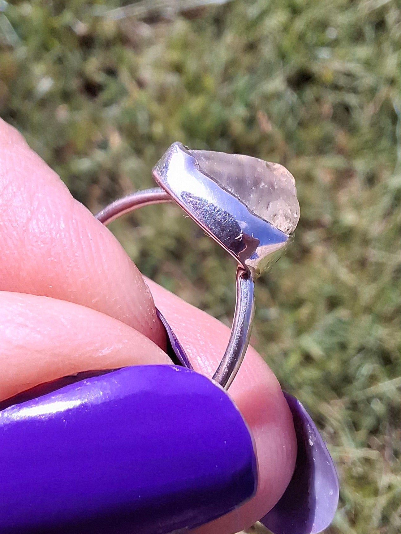 Libyan Desert Glass Ring, size small R, 925 Silver, Tektite (Ref: LR39)