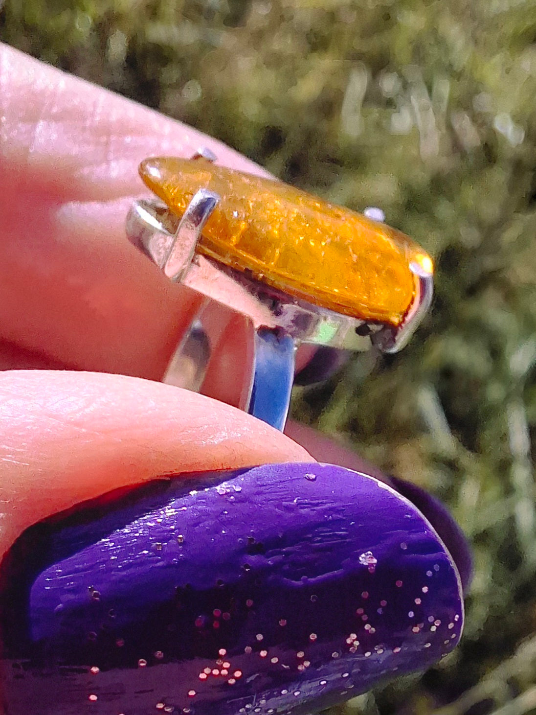 Baltic Amber Ring, size large L, 925 Silver, Fossil (Ref: AR3)