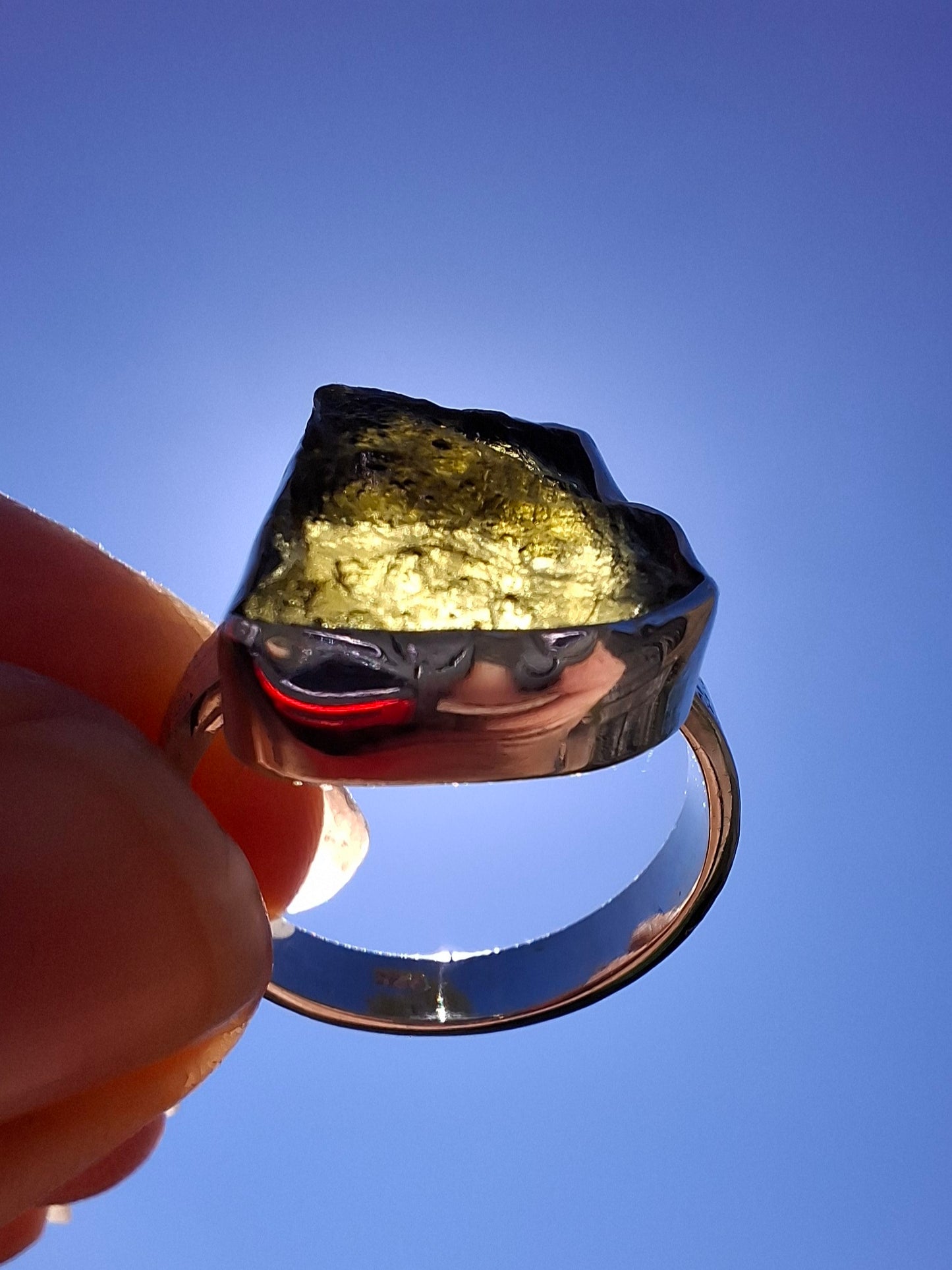 Moldavite Ring, size large M/small N, 925 Silver, Tektite (Ref: R309)