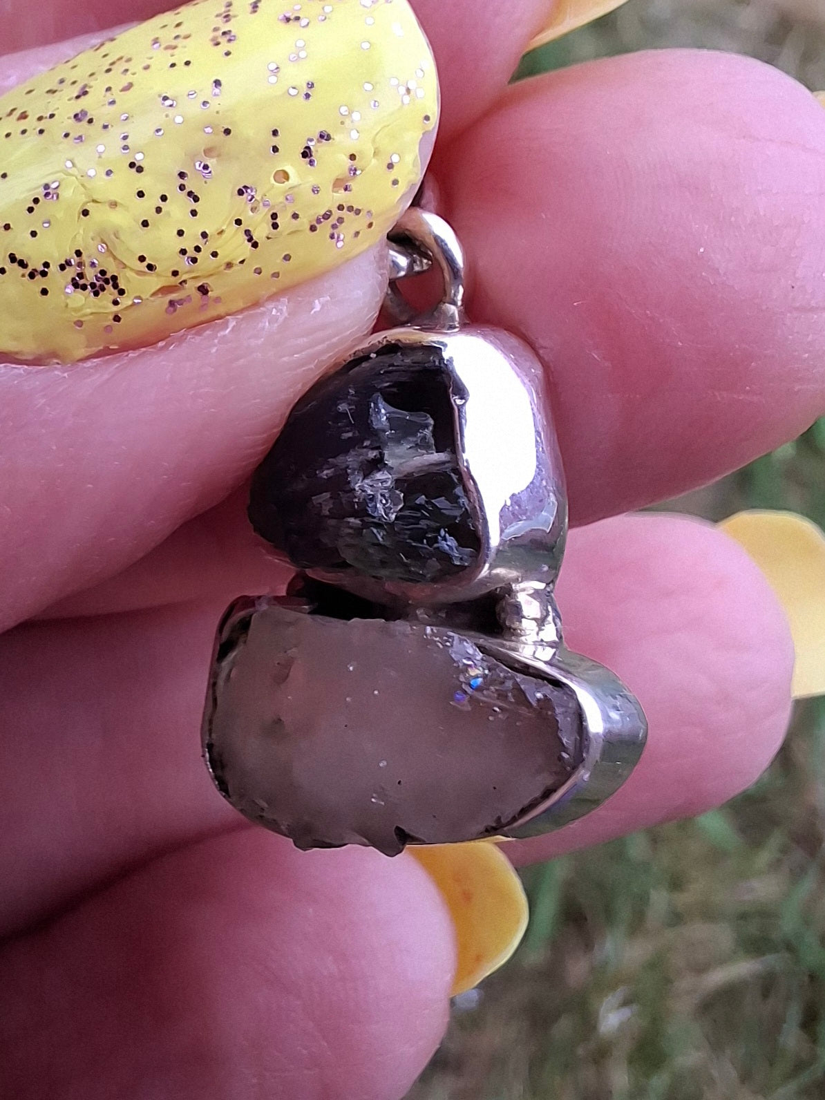 Moldavite & Libyan Desert Glass Pendant, 925 Silver, Tektite (Ref: MLP11)