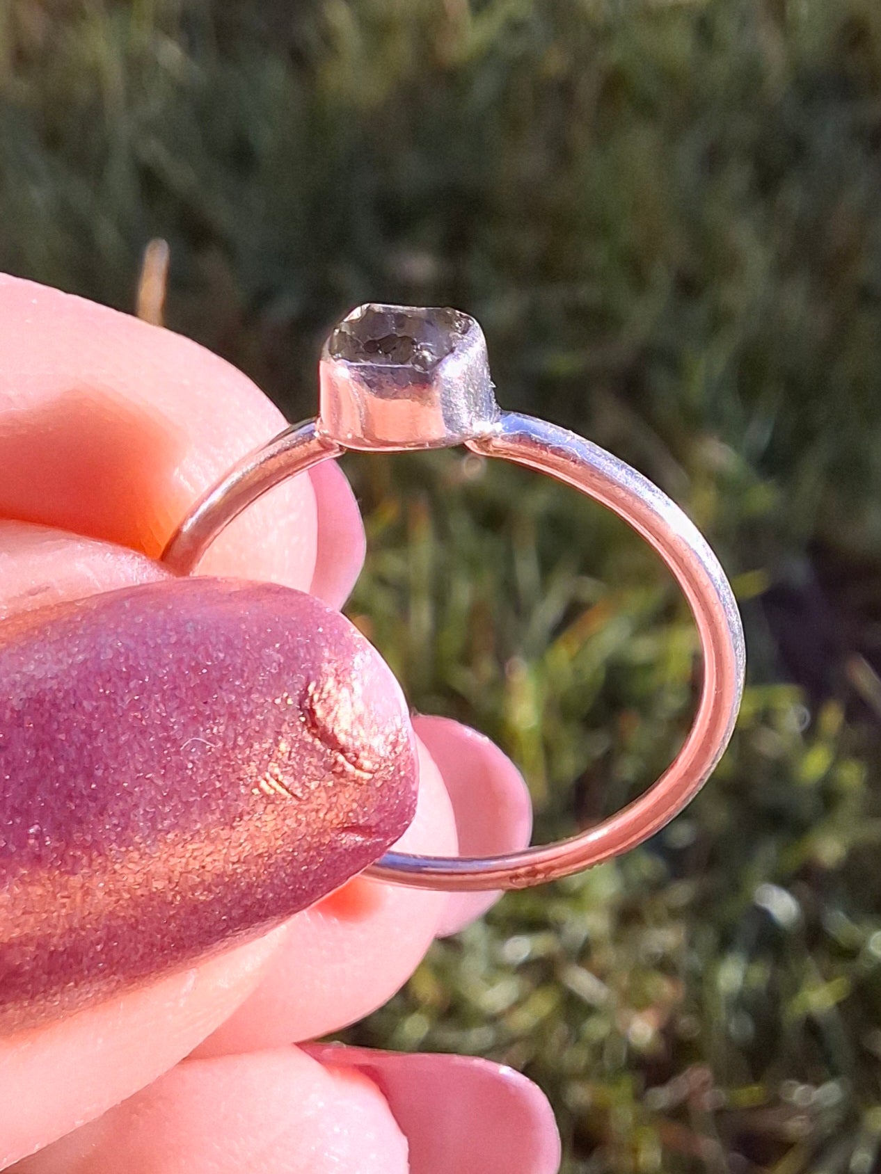 Moldavite Ring, size large L/small M, 925 Silver, Tektite (Ref: R37)