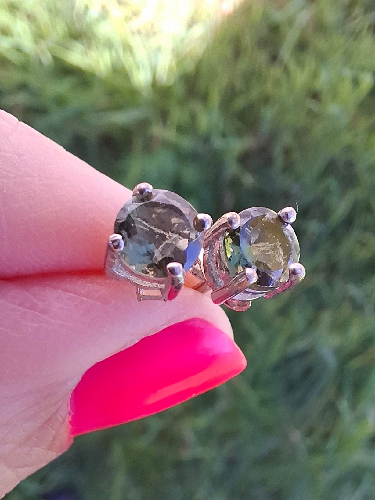 Moldavite (faceted), 5mm STUD EARRINGS, 925 Silver, Tektite (Ref: Pair52)