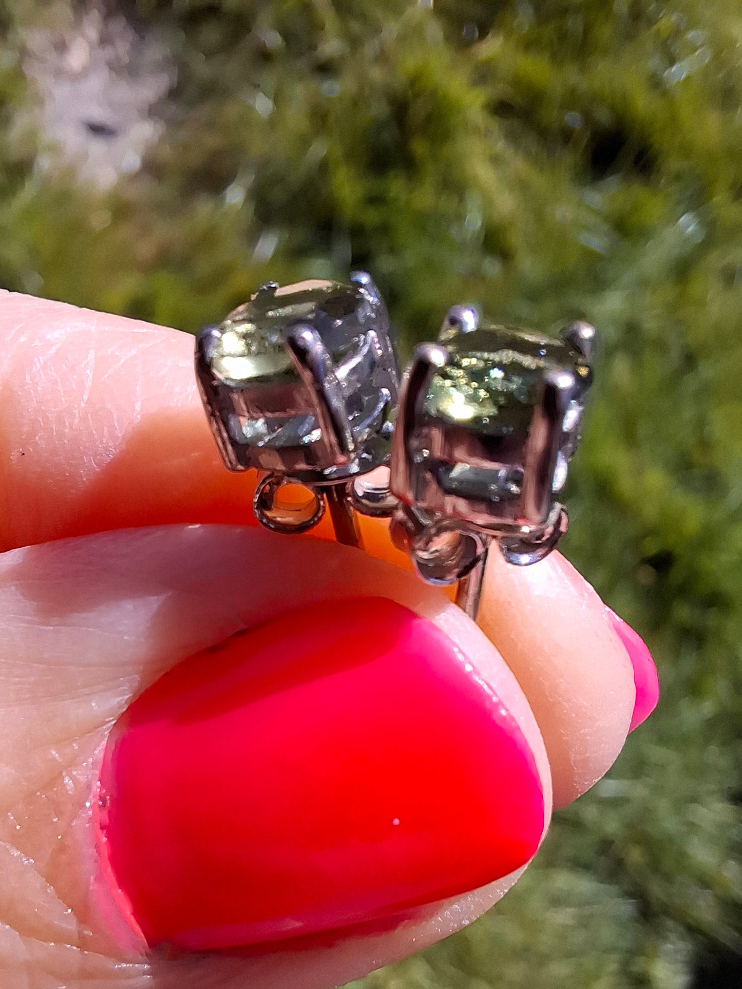 Moldavite (faceted), 5mm STUD EARRINGS, 925 Silver, Tektite (Ref: Pair52)