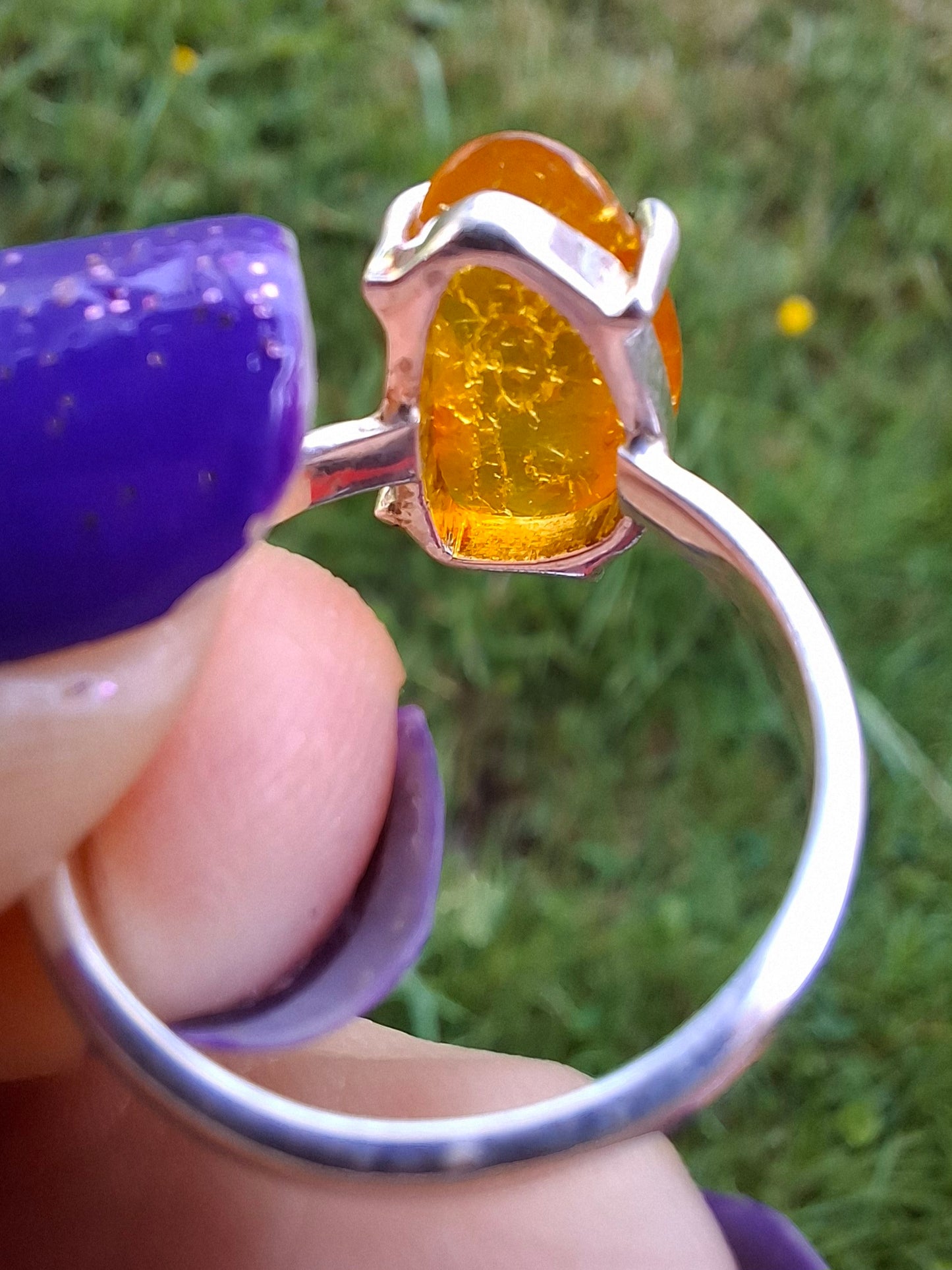 Baltic Amber Ring, size large L, 925 Silver, Fossil (Ref: AR3)