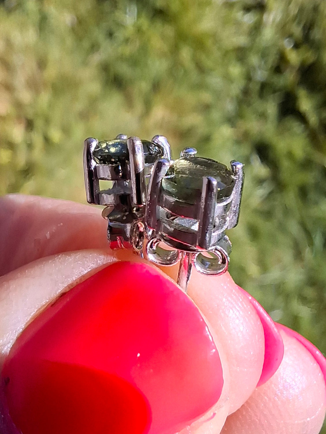 Moldavite (faceted) 5mm STUD EARRINGS, 925 Silver, Tektite (Ref: Pair50)