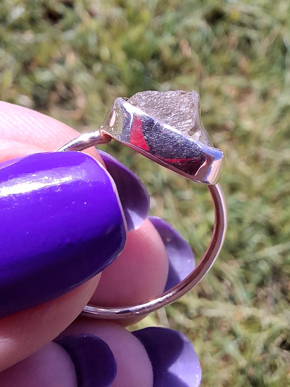 Libyan Desert Glass Ring, size small R, 925 Silver, Tektite (Ref: LR39)