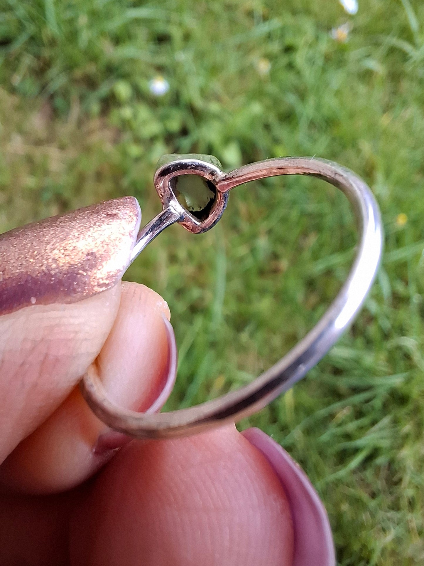 Moldavite Ring, size R, 925 Silver, Tektite (Ref: R64)