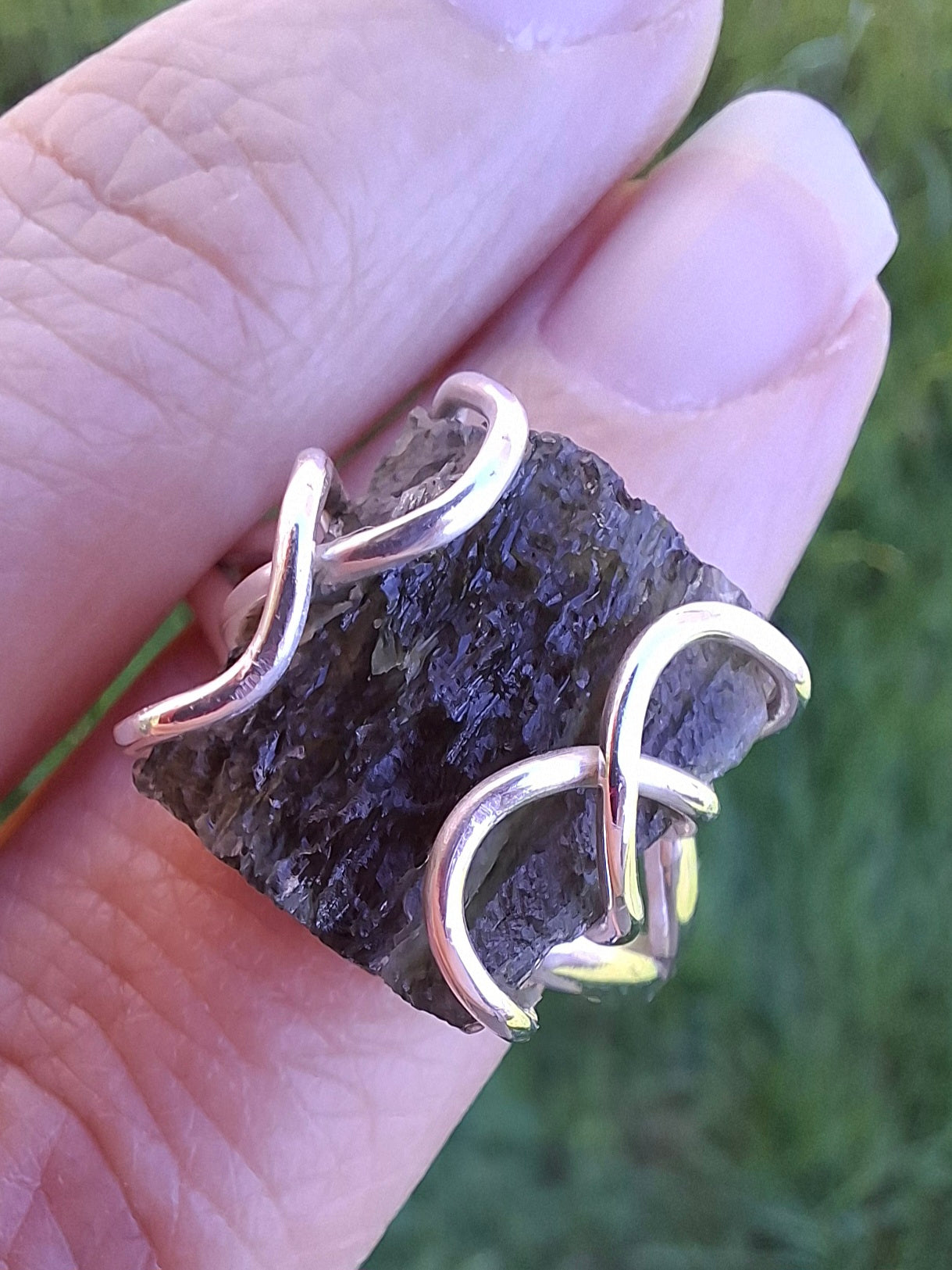 Moldavite Ring, size U, 925 Silver, Tektite (Ref: R14)
