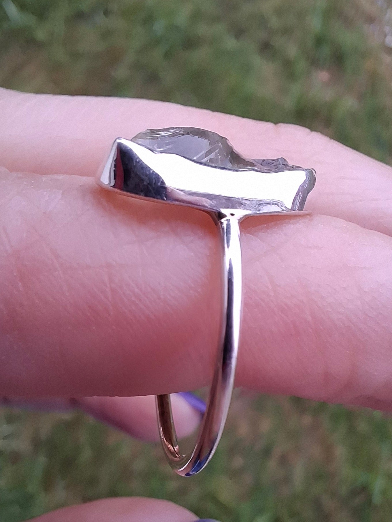 Libyan Desert Glass Ring, size large P, 925 Silver, Tektite (Ref: LR29)