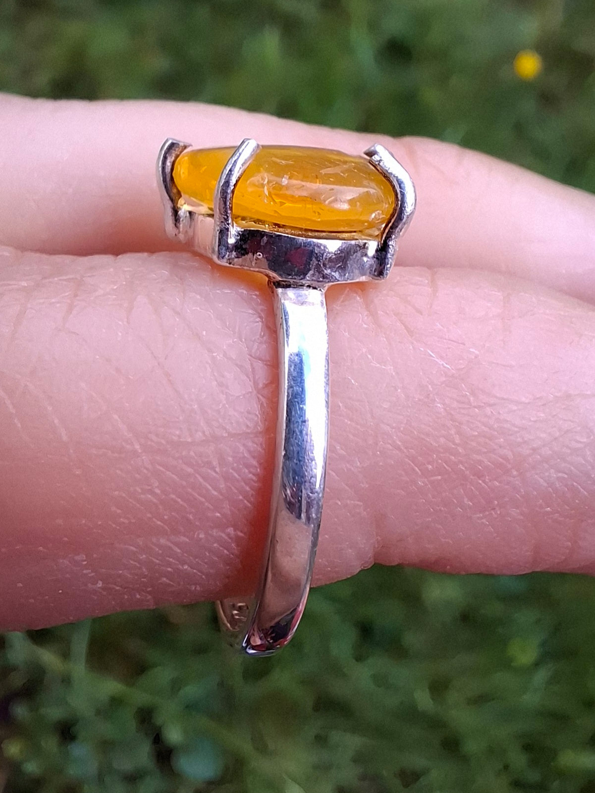 Baltic Amber Ring, size large K/small L, 925 Silver, Fossil (Ref: AR1)