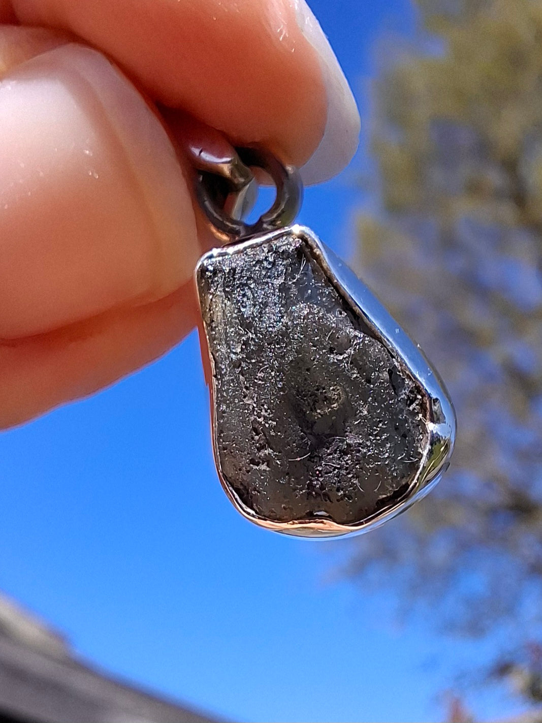 Moldavite Pendant, 925 Silver, Tektite (Ref: P6)