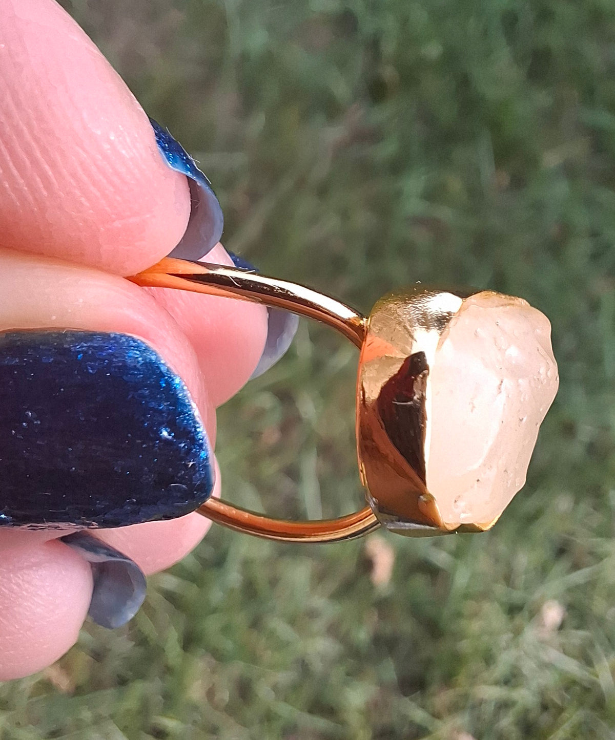 Libyan Desert Glass Ring, 14K GOLD Plated, size R, Tektite (Ref: LR66)