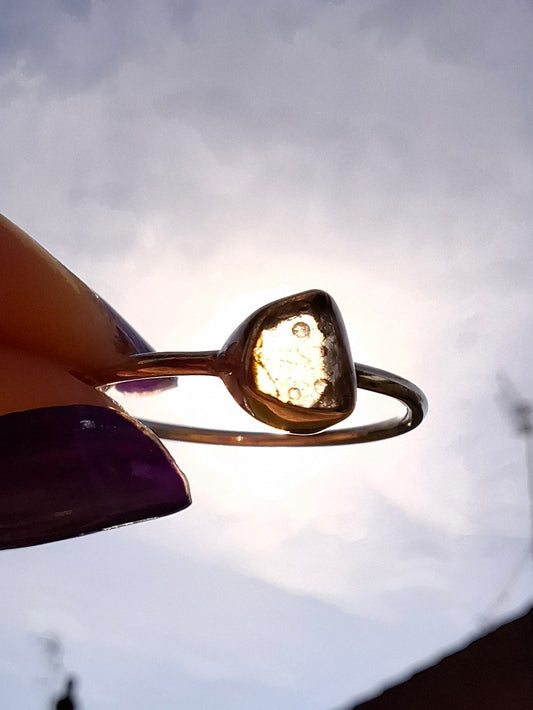 Moldavite Ring, size small S, 925 Silver, Tektite (Ref: R68)