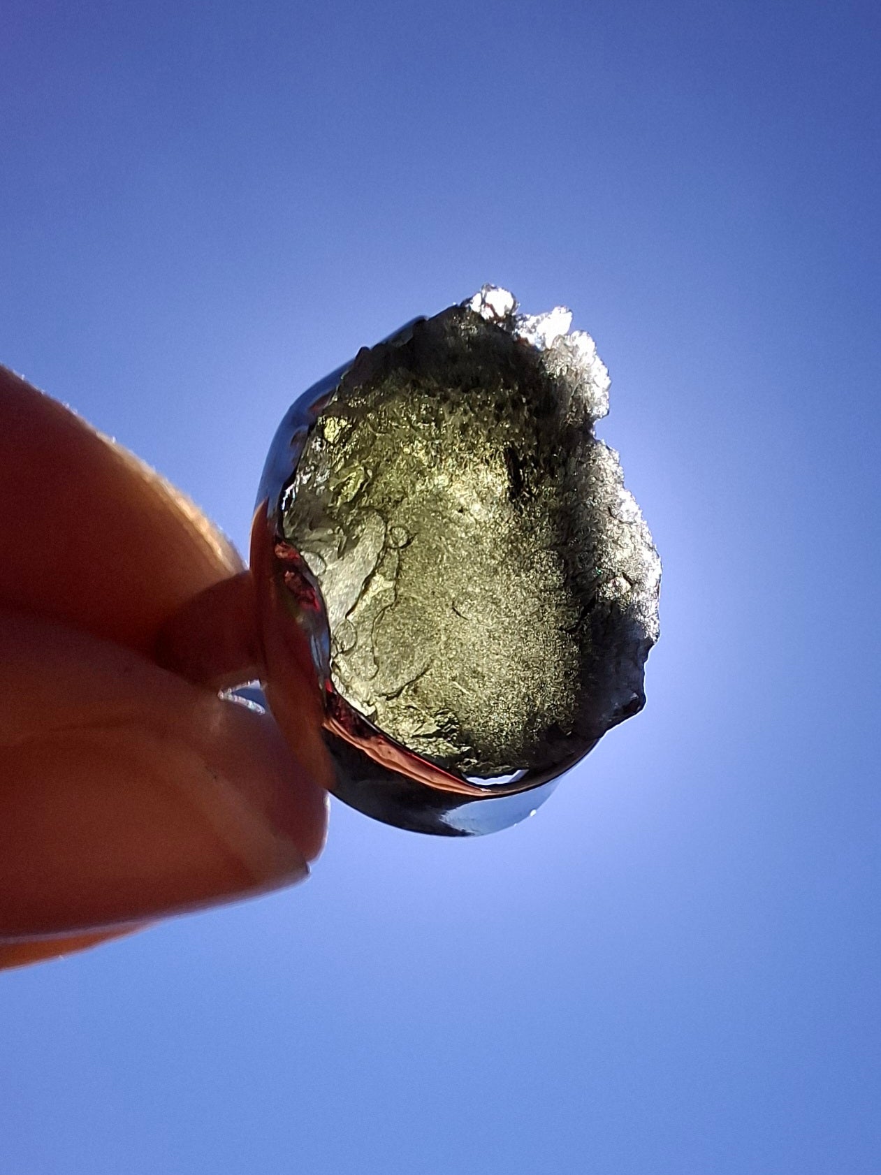 Moldavite Ring, size I, 925 Silver, Tektite (Ref: R295)