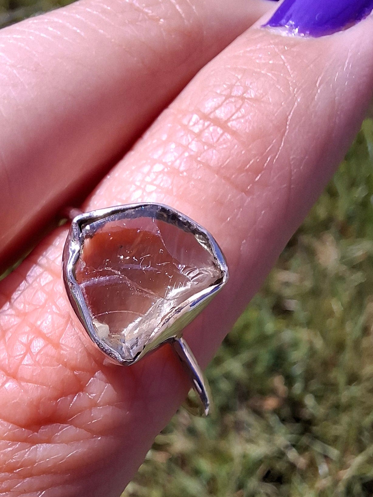 Libyan Desert Glass Ring, size large V, 925 Silver, Tektite (Ref: LR54)