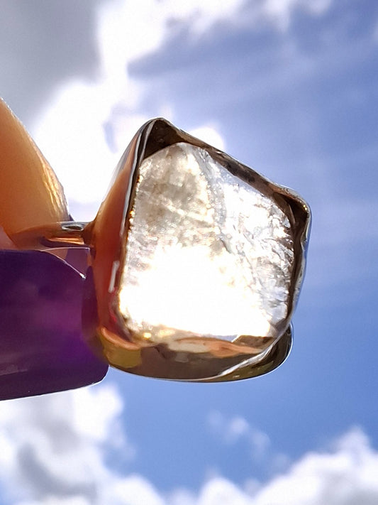 Libyan Desert Glass Ring, size small L, 925 Silver, Tektite (Ref: LR14)