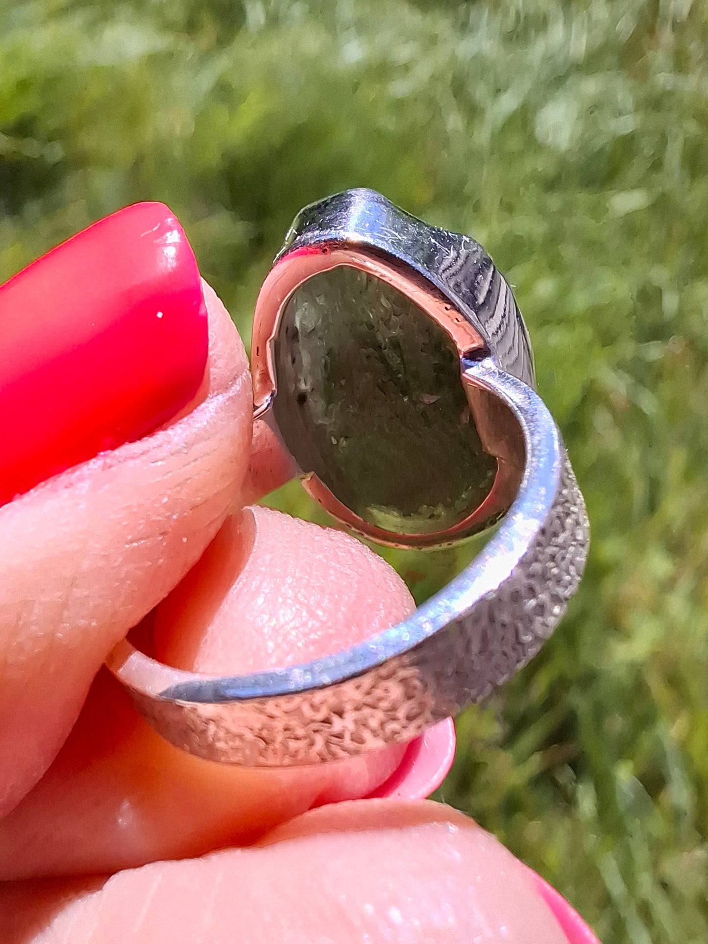 Moldavite Ring, size H, 925 Silver, Tektite (Ref: R294)