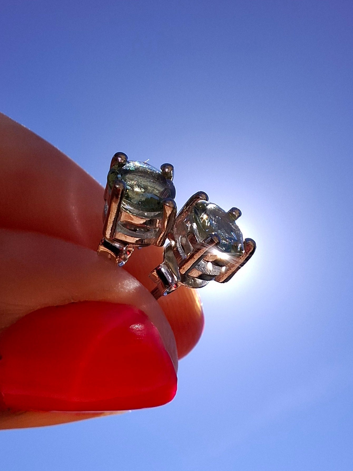 Moldavite (faceted) 5mm STUD EARRINGS, 925 Silver, Tektite (Ref: Pair44)