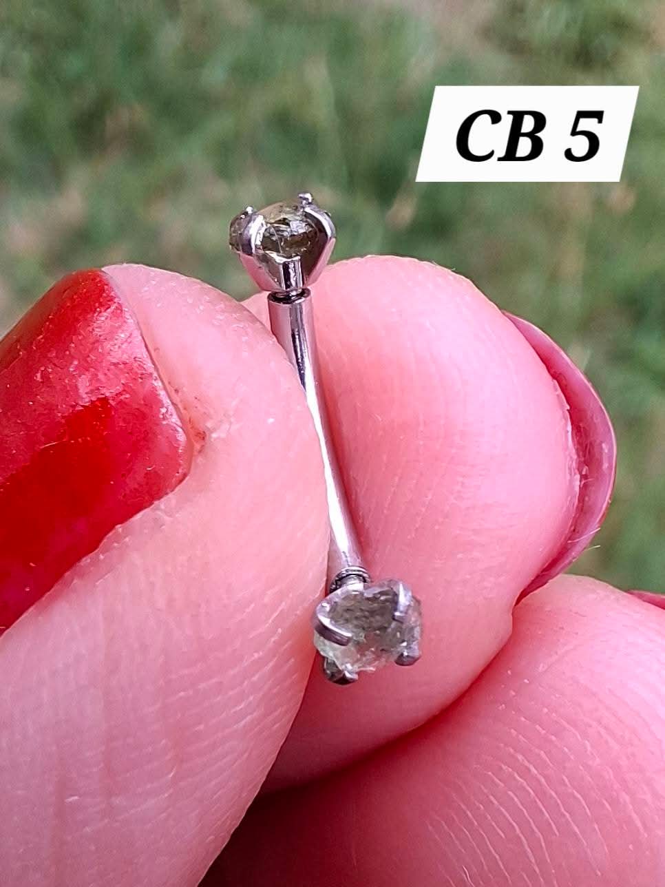 Moldavite (raw) CURVED BARBELL eyebrow body bar, 16G, Surgical steel, Tektite (Ref: CB5)