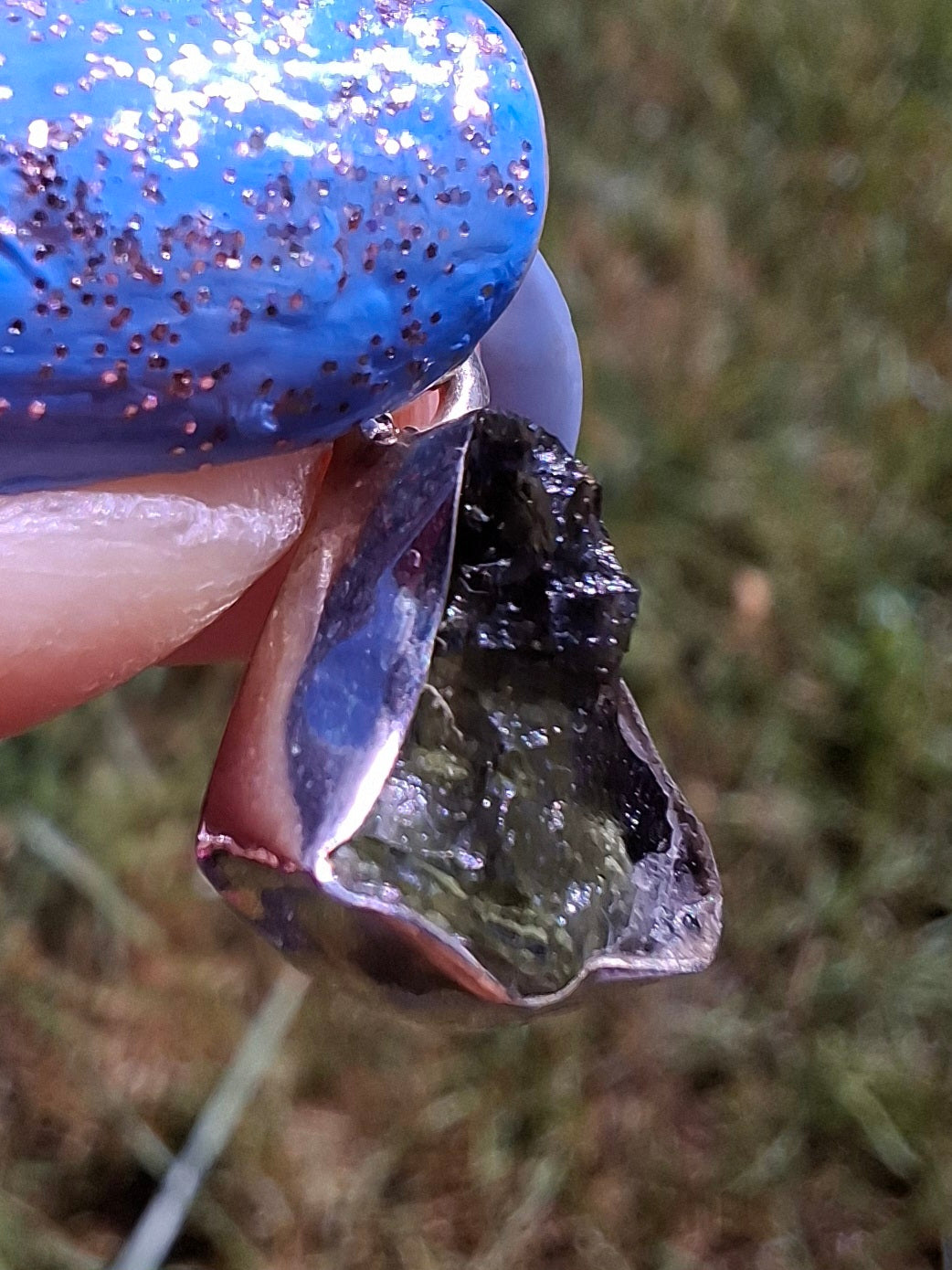 Moldavite Pendant, 925 Silver, Tektite (Ref: P74)