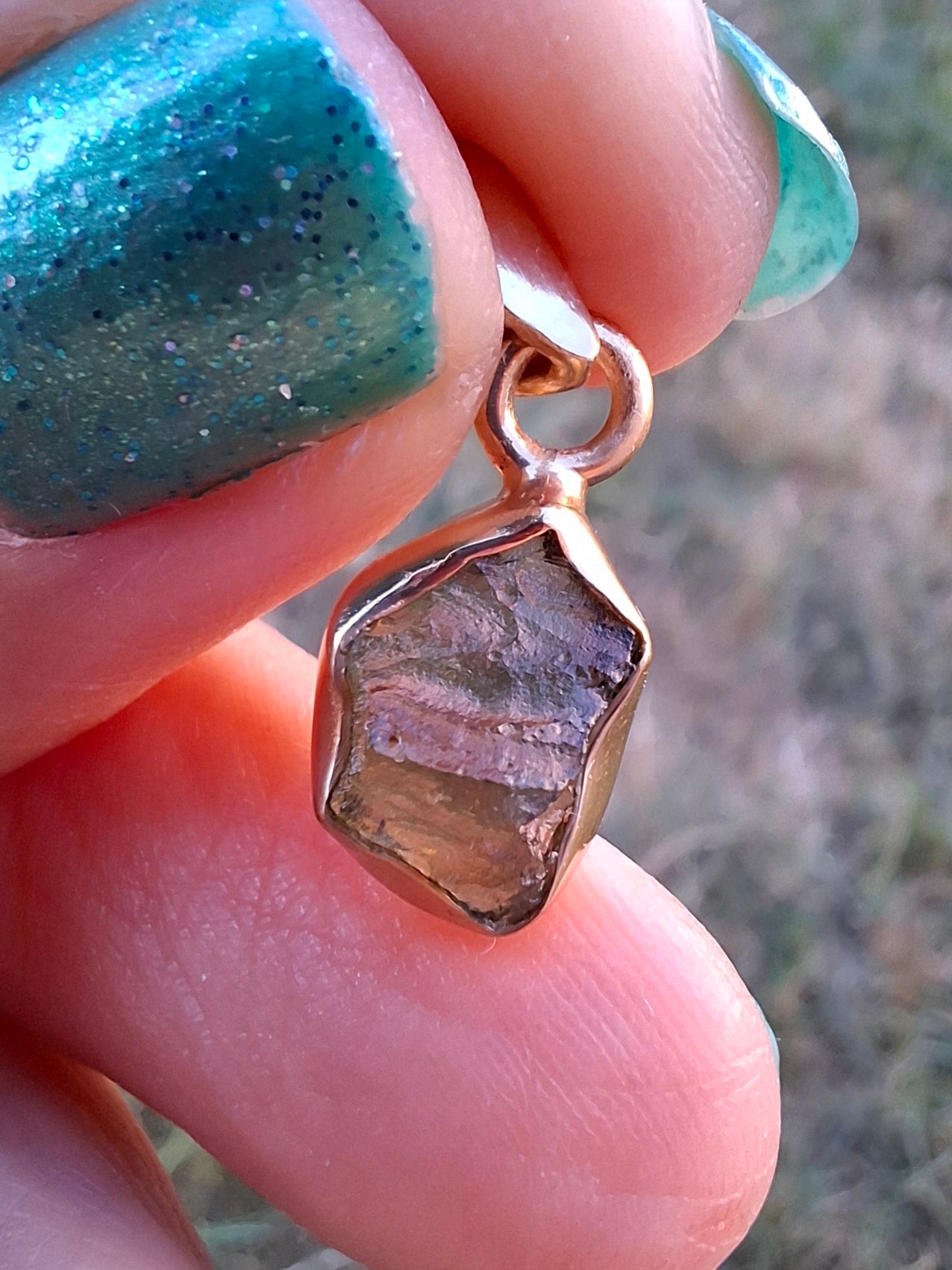 Moldavite Pendant, 14K GOLD Plated, Tektite (Ref: P447)