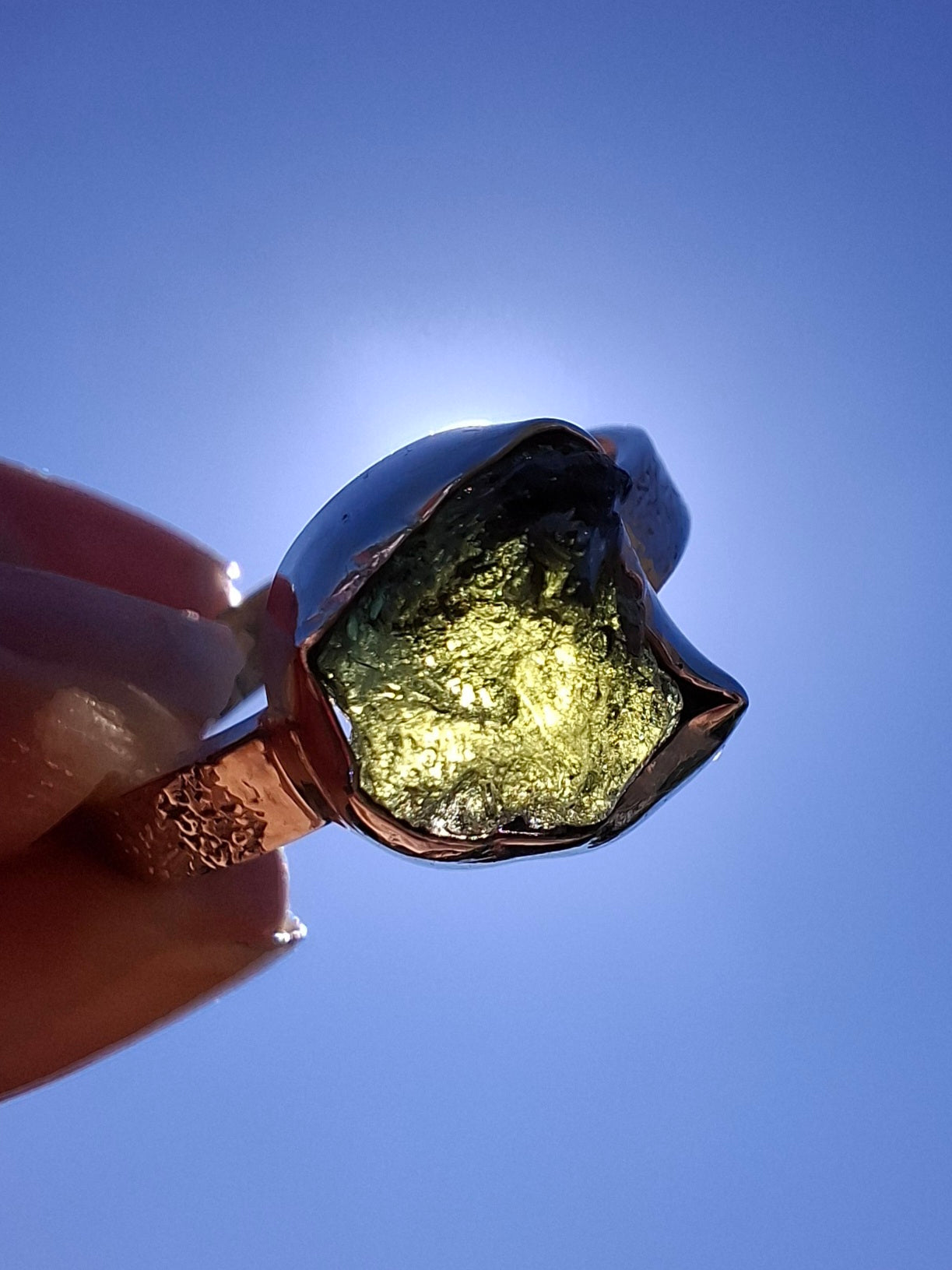 Moldavite Ring, size V, 925 Silver, Tektite (Ref: R326)
