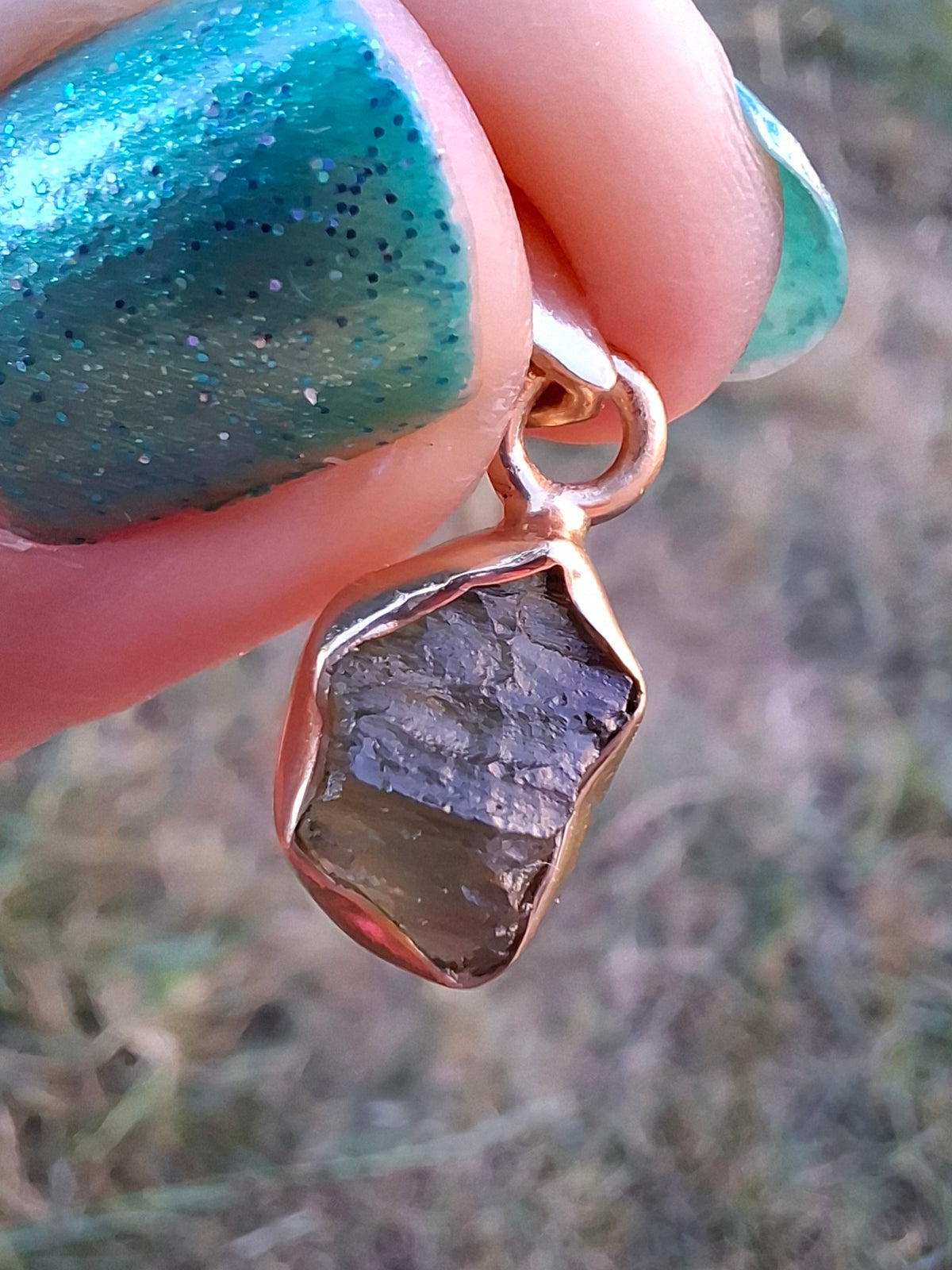 Moldavite Pendant, 14K GOLD Plated, Tektite (Ref: P447)