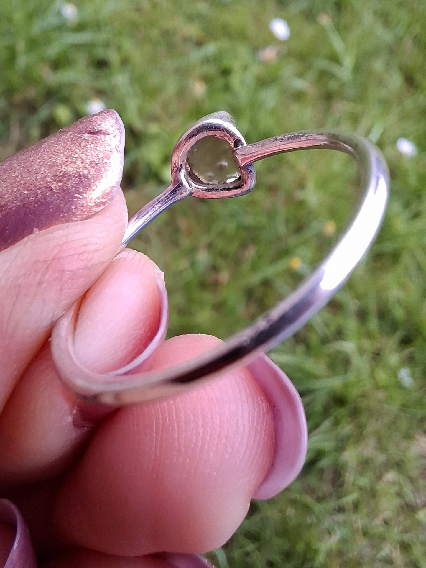 Moldavite Ring, size small S, 925 Silver, Tektite (Ref: R68)