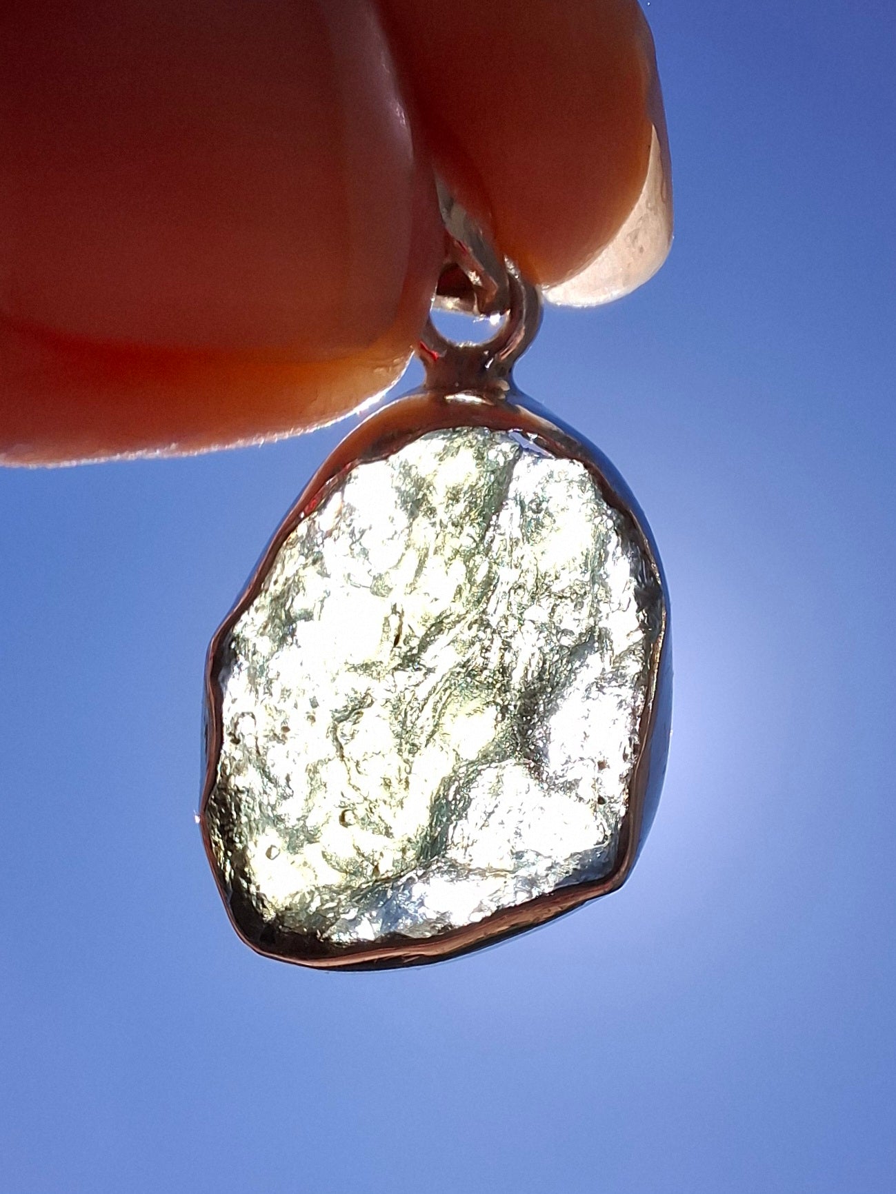 Moldavite Pendant, 925 Silver, Tektite (Ref: P441)