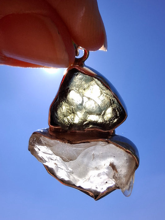 Moldavite & Libyan Desert Glass Pendant, 925 Silver, Tektite (Ref: MLP18)
