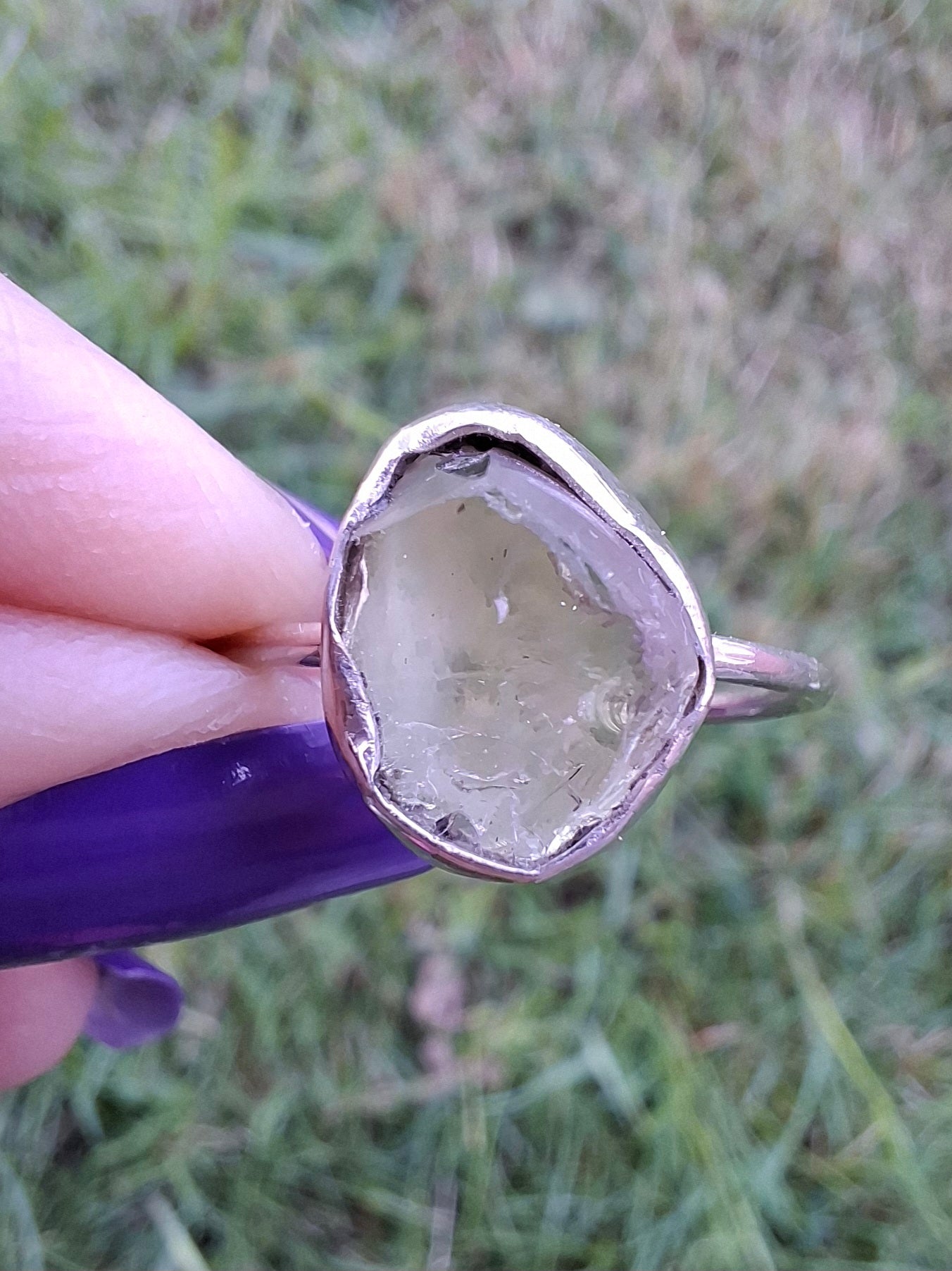 Libyan Desert Glass Ring, size large R/small S, 925 Silver, Tektite (Ref: LR42)