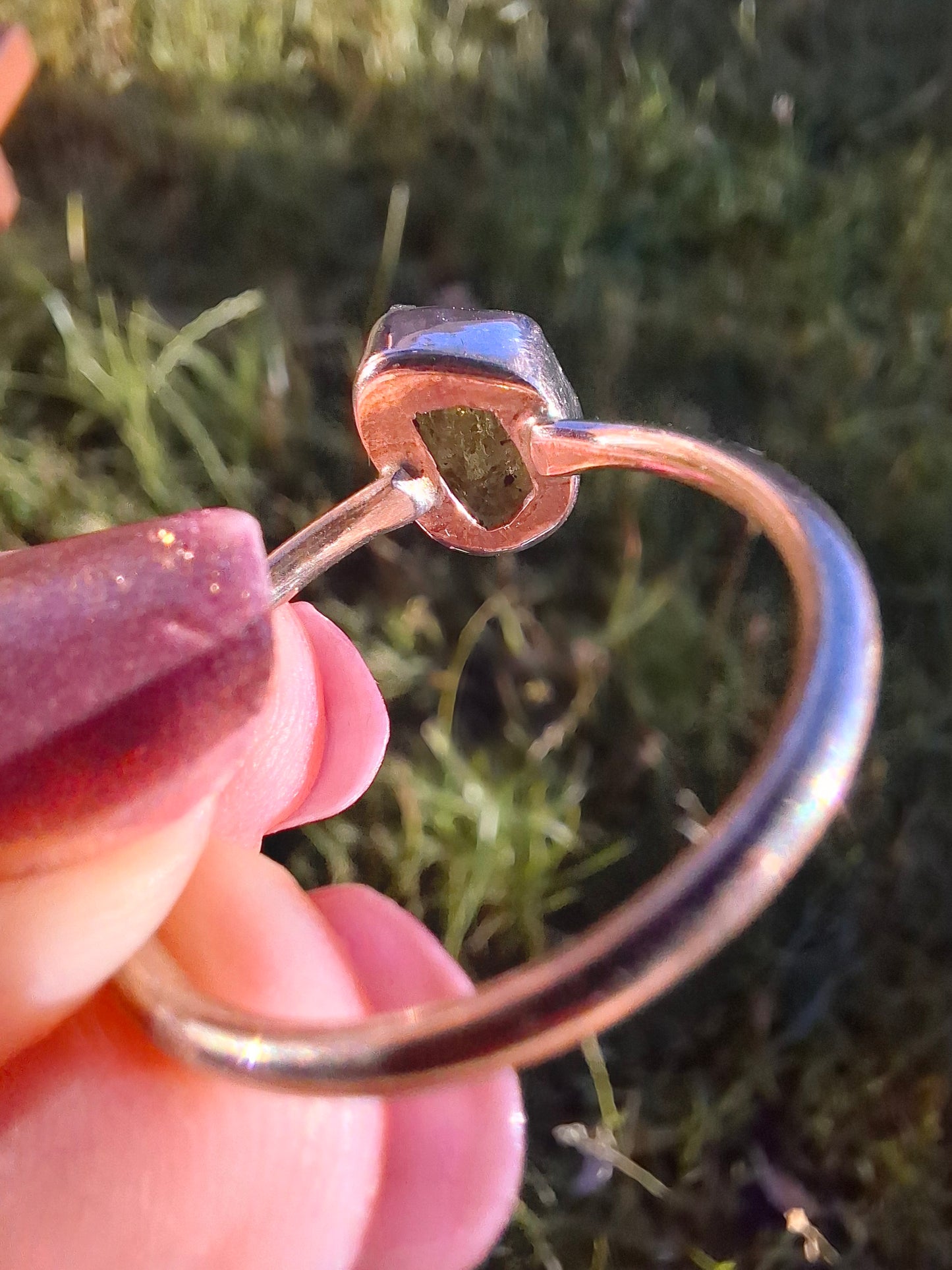 Moldavite Ring, size small W, 925 Silver, Tektite (Ref: R59)