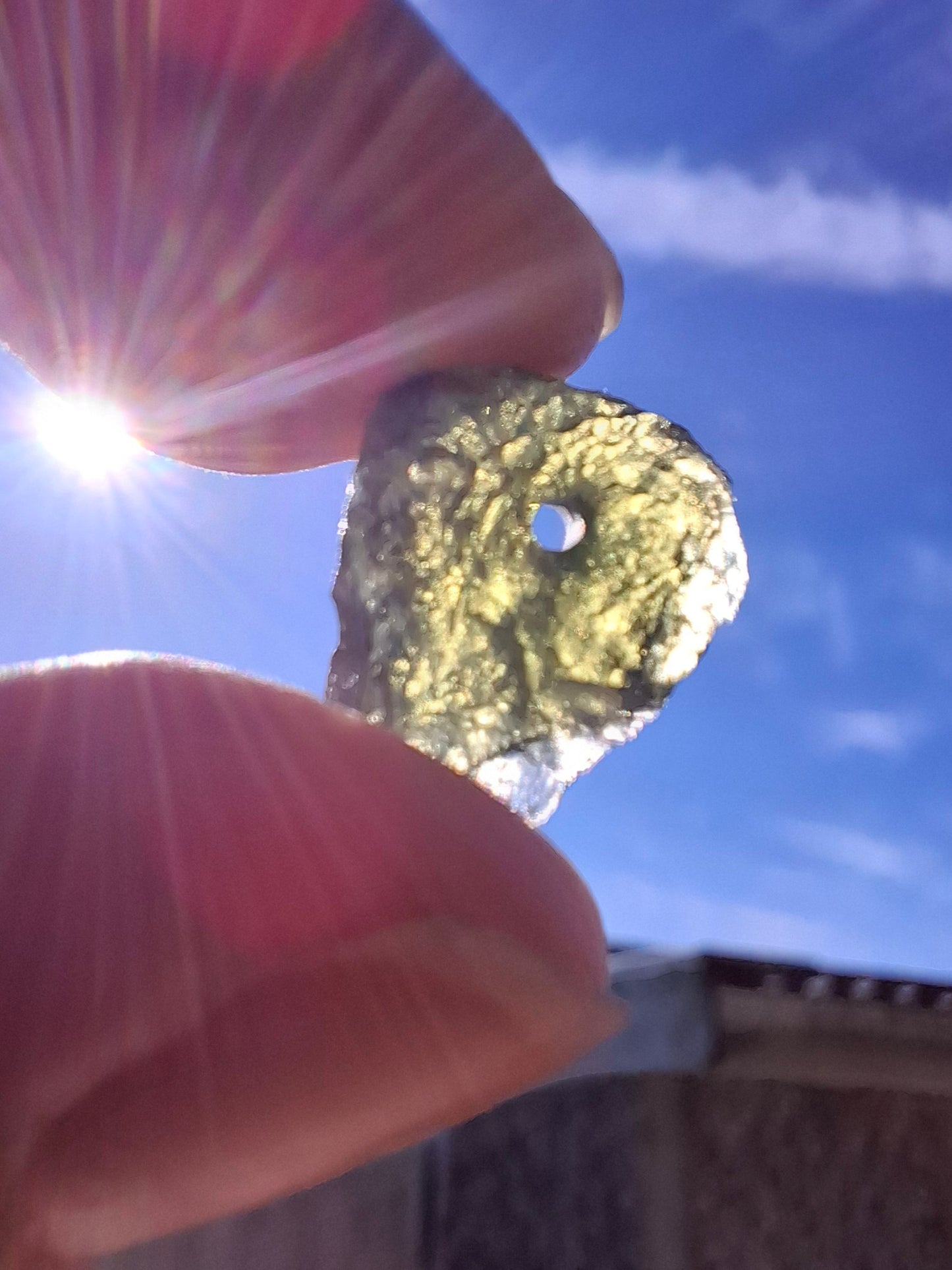 DRILLED, Moldavite Piece, 1.07g, Tektite (Ref: D30)