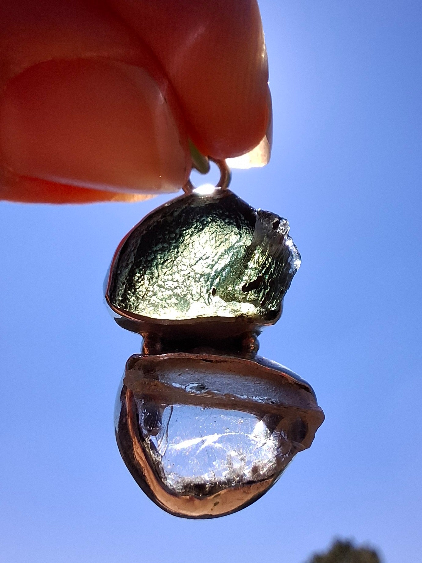 Moldavite & Libyan Desert Glass Pendant, 925 Silver, Tektite (Ref: MLP17)