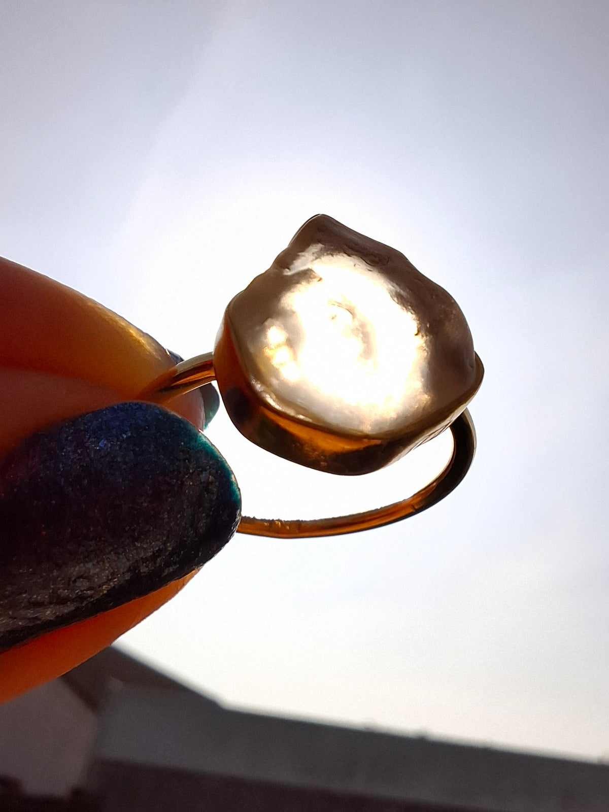 Libyan Desert Glass Ring, 14K GOLD Plated, size large P, Tektite (Ref: LR67)