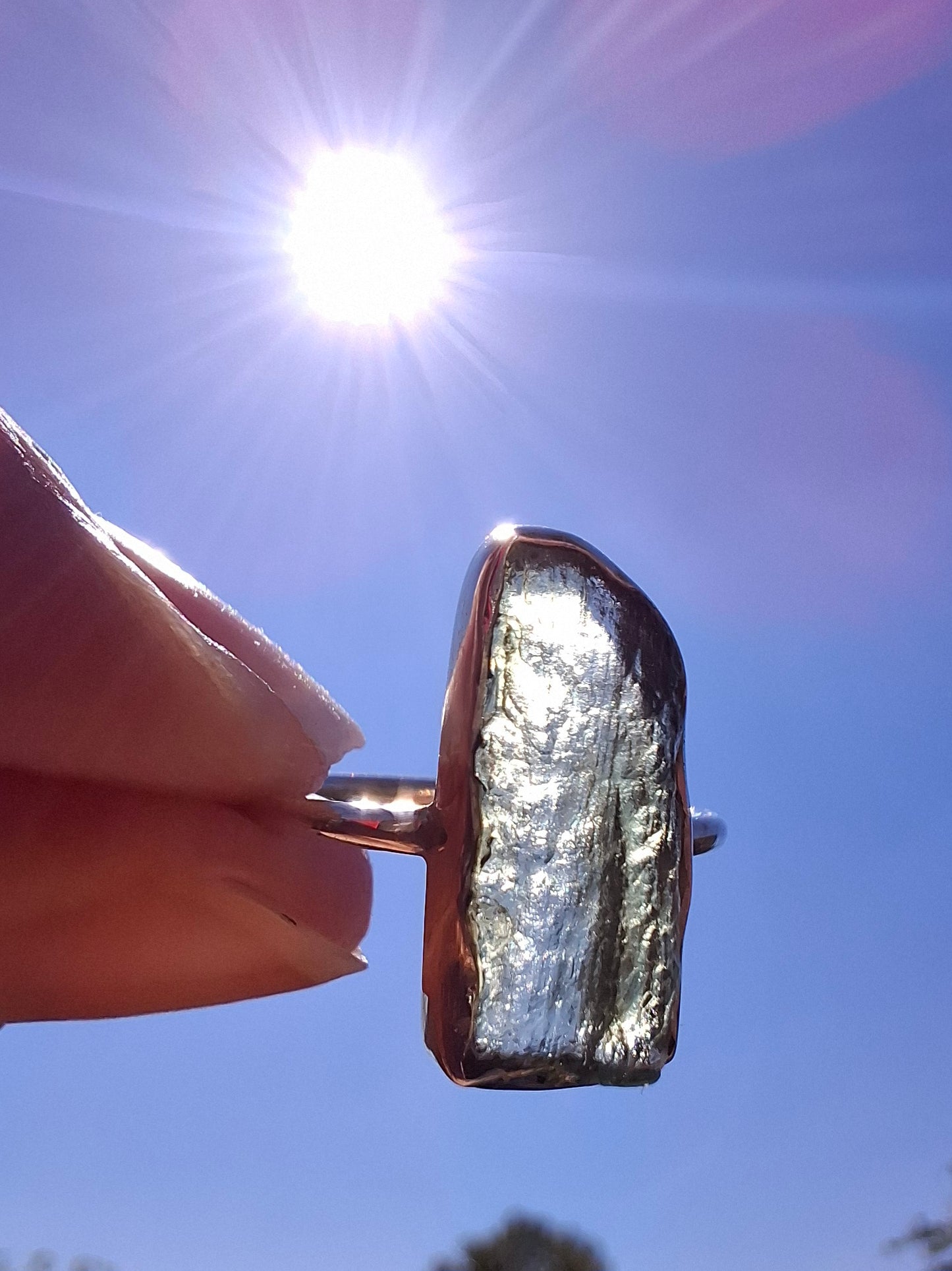 Moldavite Ring, size K, 925 Silver, Tektite (Ref: R21)