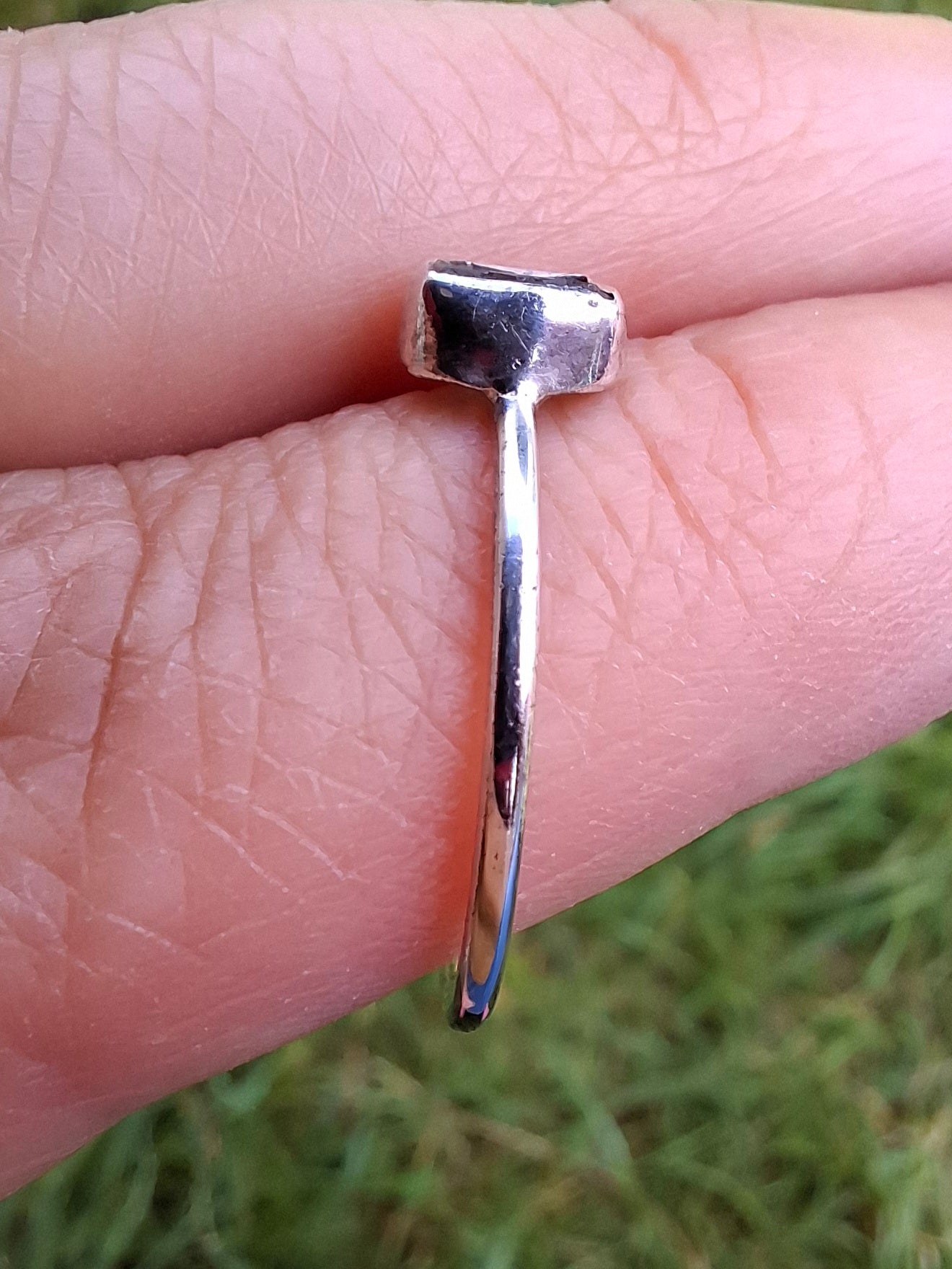 Moldavite Ring, size large P/small Q, 925 Silver, Tektite (Ref: R43)