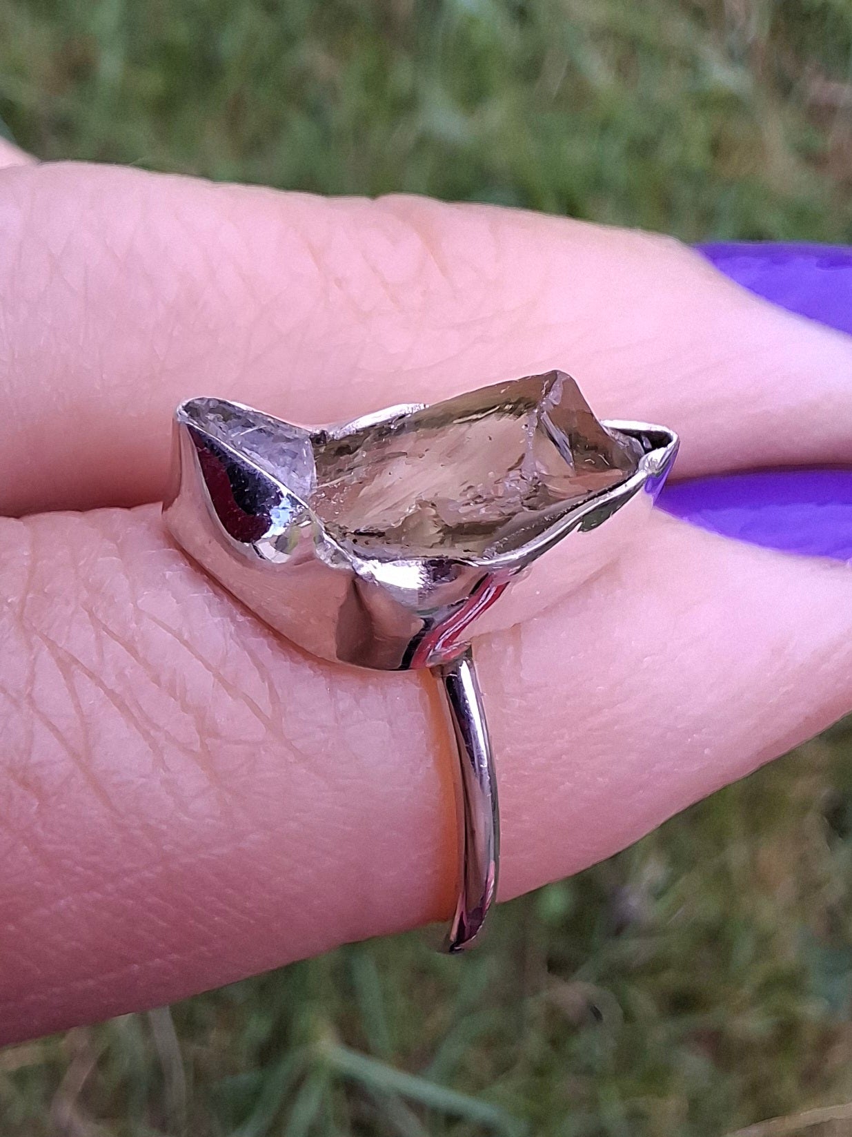 Libyan Desert Glass Ring, size large G, 925 Silver, Tektite (Ref: LR4)