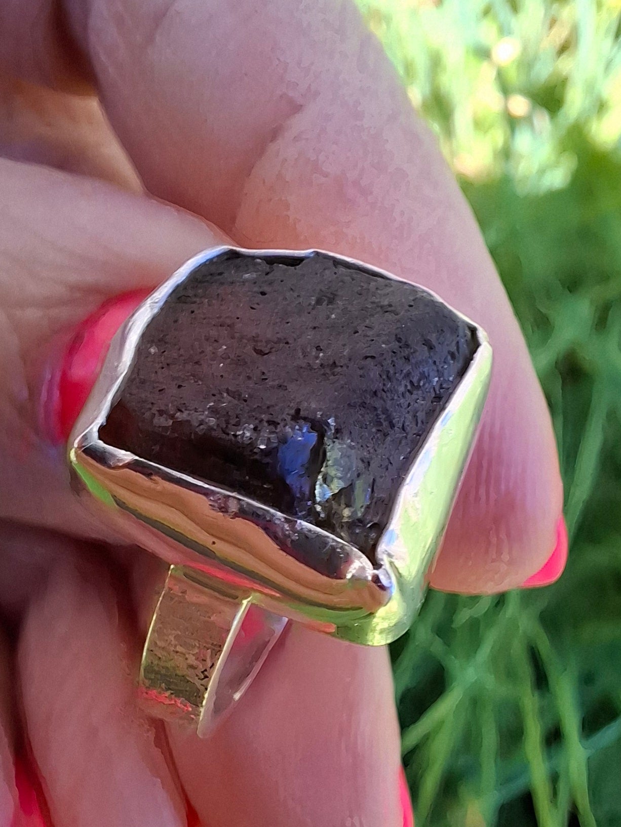 Moldavite Ring, size M/N, 925 Silver, Tektite (Ref: R308)