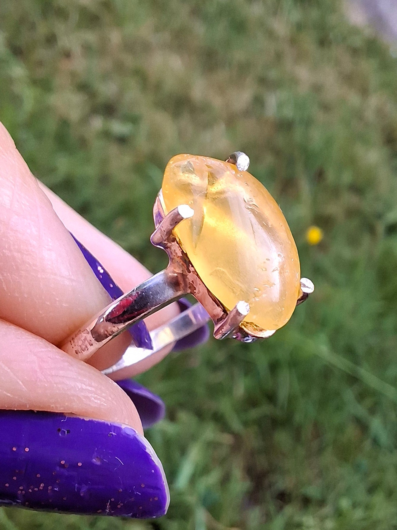 Baltic Amber Ring, size large Q, 925 Silver, Fossil (Ref: AR13)