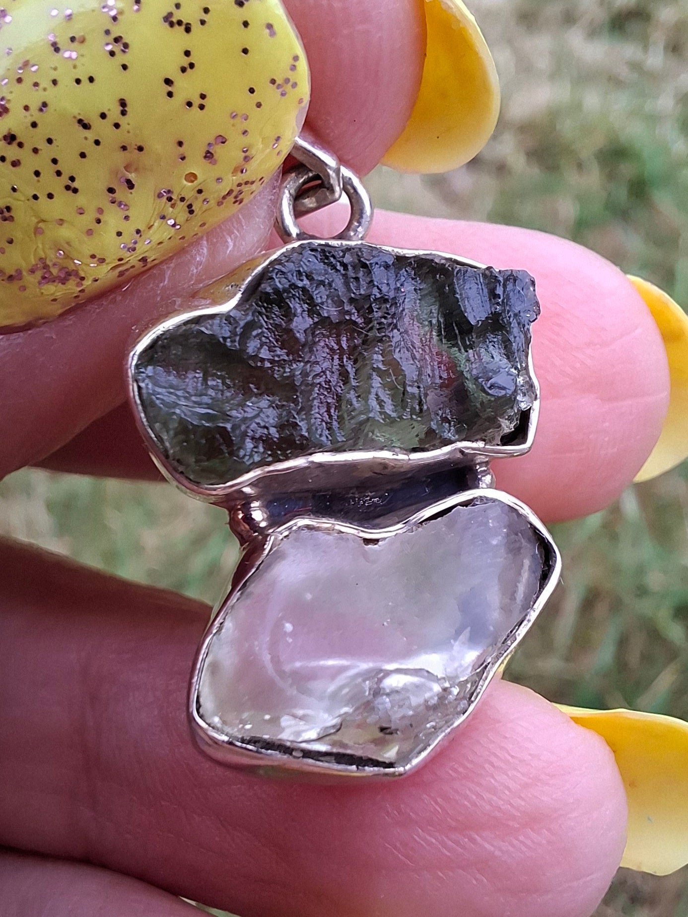 Moldavite & Libyan Desert Glass Pendant, 925 Silver, Tektite (Ref: MLP5)