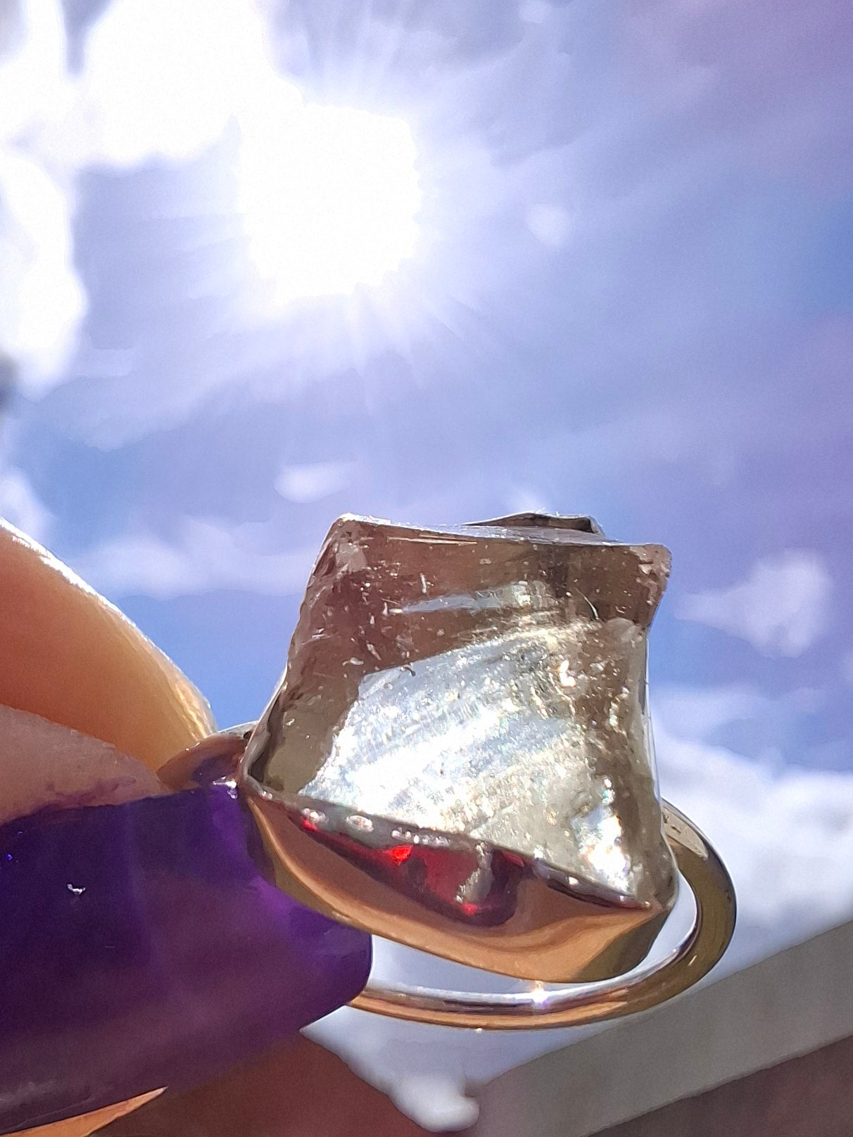 Libyan Desert Glass Ring, size P, 925 Silver, Tektite (Ref: LR26)