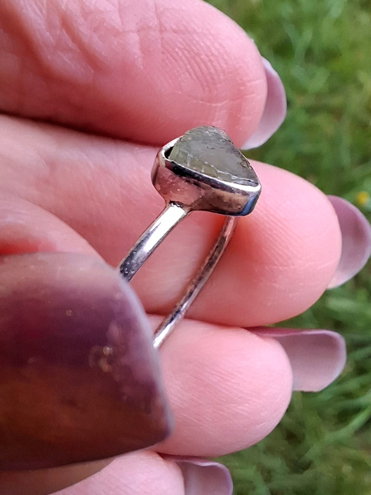 Moldavite Ring, size large R/small S, 925 Silver, Tektite (Ref: R67)