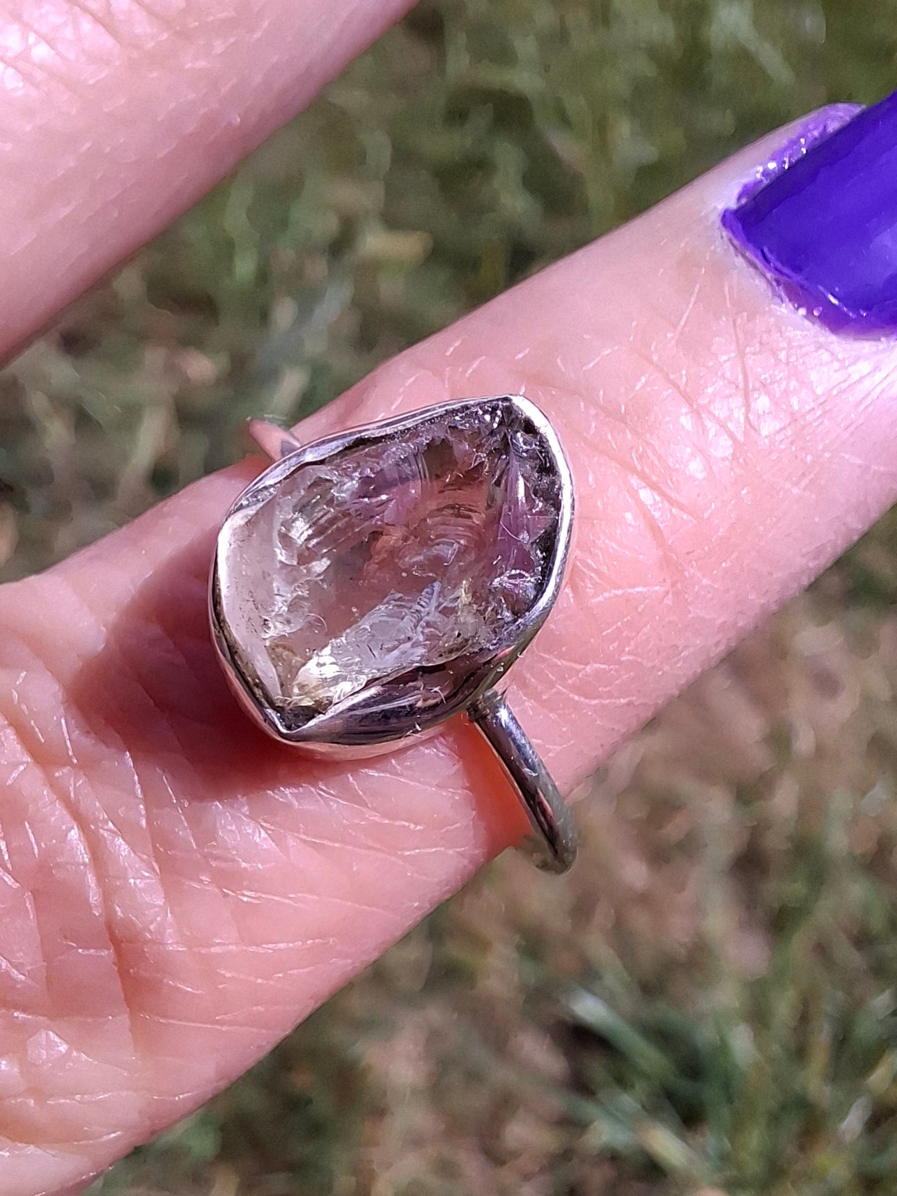 Libyan Desert Glass Ring, size small P, 925 Silver, Tektite (Ref: LR25)