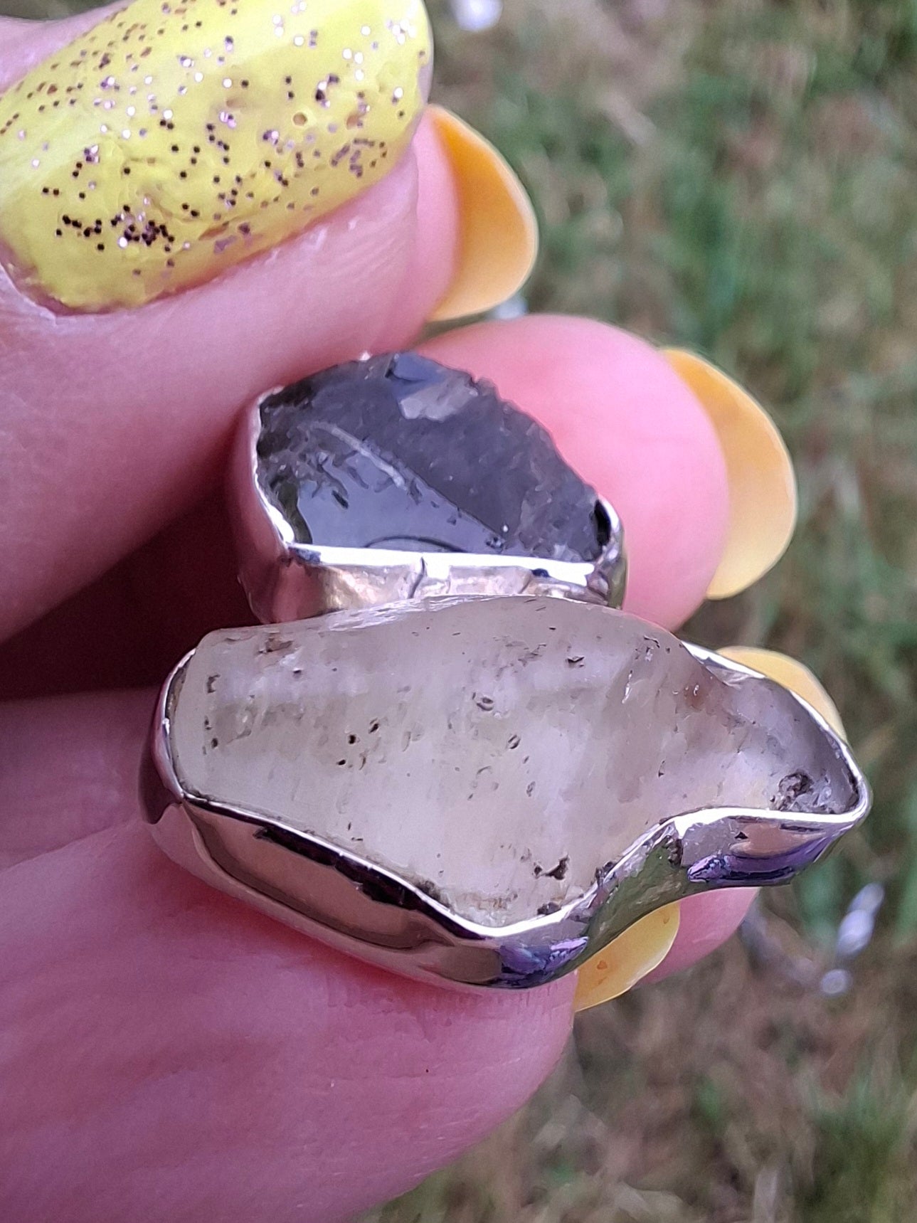 Moldavite & Libyan Desert Glass Pendant, 925 Silver, Tektite (Ref: MLP10)