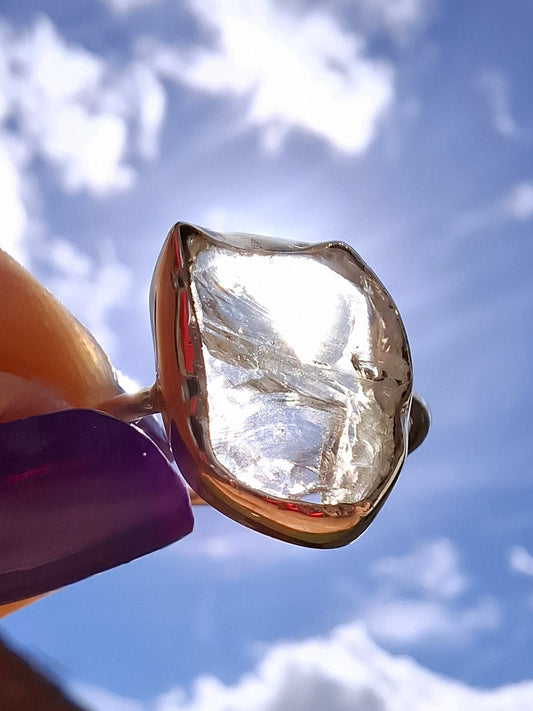 Libyan Desert Glass Ring, size large P, 925 Silver, Tektite (Ref: LR29)