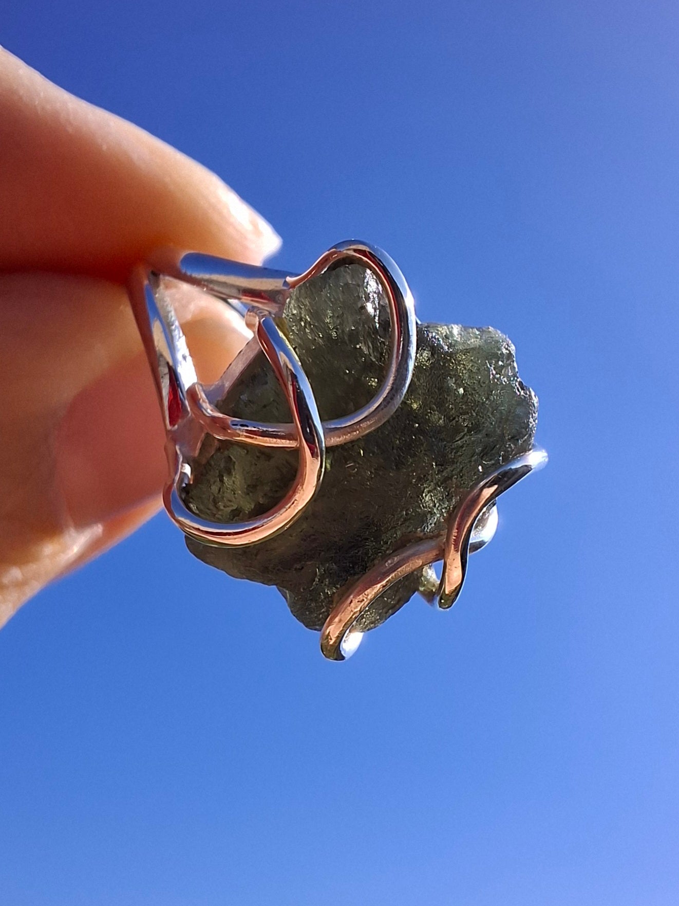 Moldavite Ring, size M, 925 Silver, Tektite (Ref: R5)