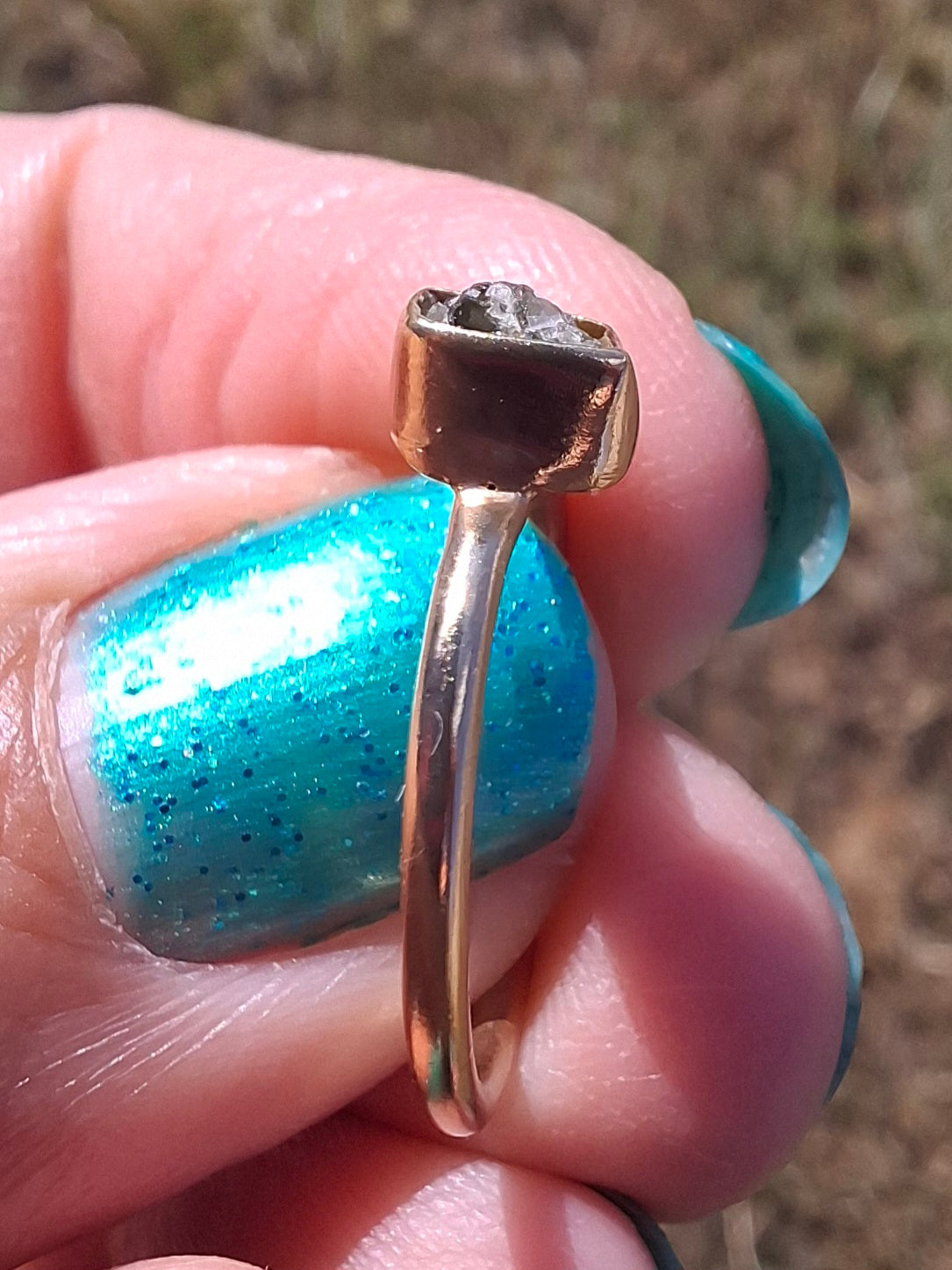 Moldavite Ring, 14K GOLD Plated, size small i, Tektite (Ref: R333)