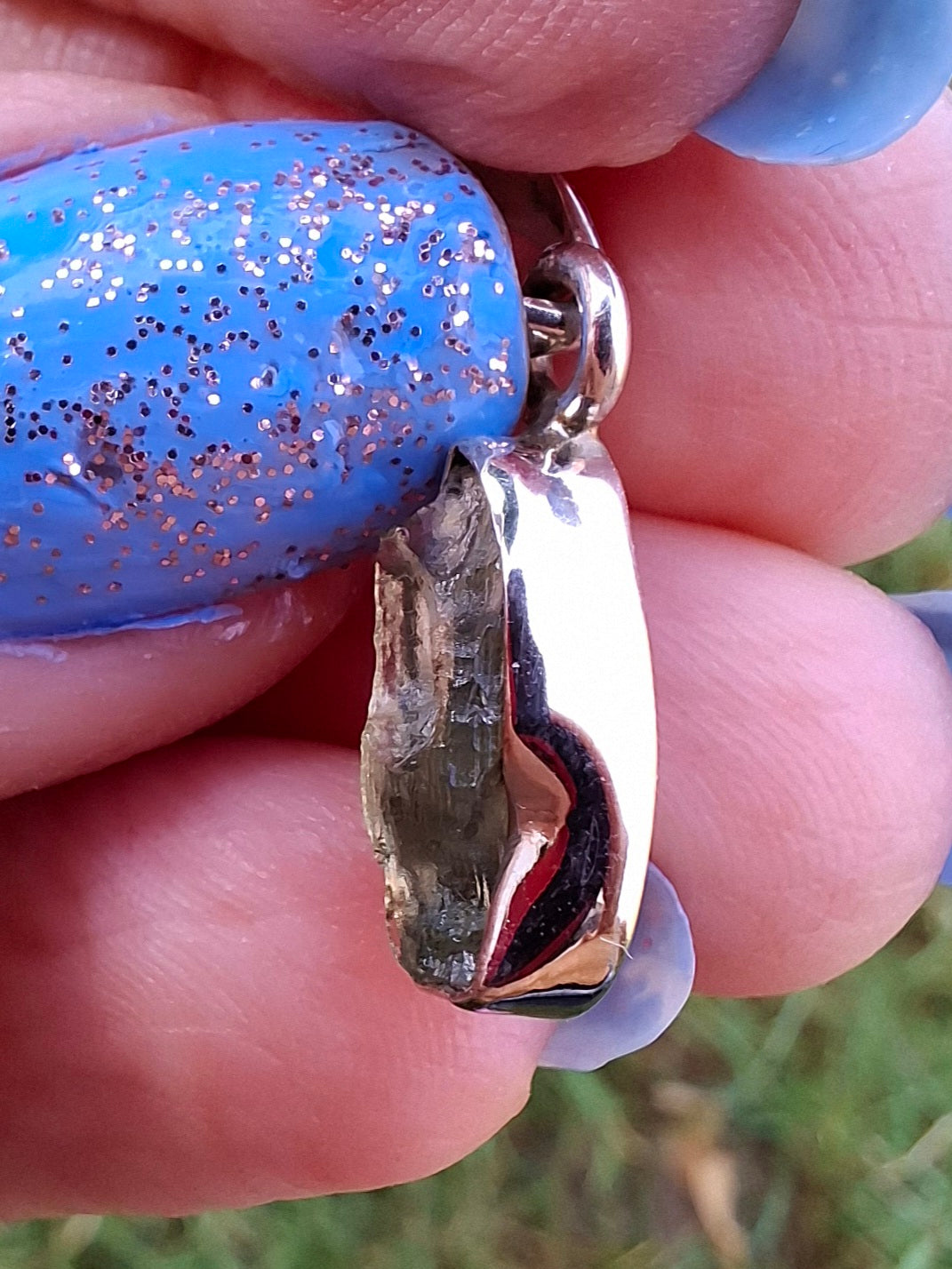 Moldavite Pendant, 925 Silver, Tektite (Ref: P48)
